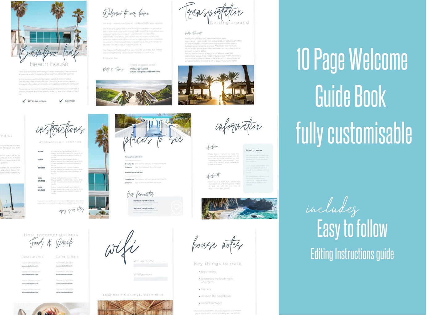 Welcome Guest Book Template | Canva Template | AirBnb | Host Guide | Welcome Book | Home Rental Guidebook | Bamboo Leaf Beach House