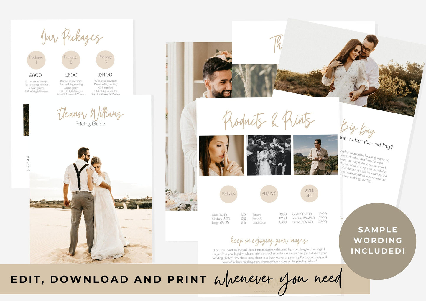 Customisable Wedding Photography Template|Photography pricing template| Editable Photography Portfolio Brochure|digital download
