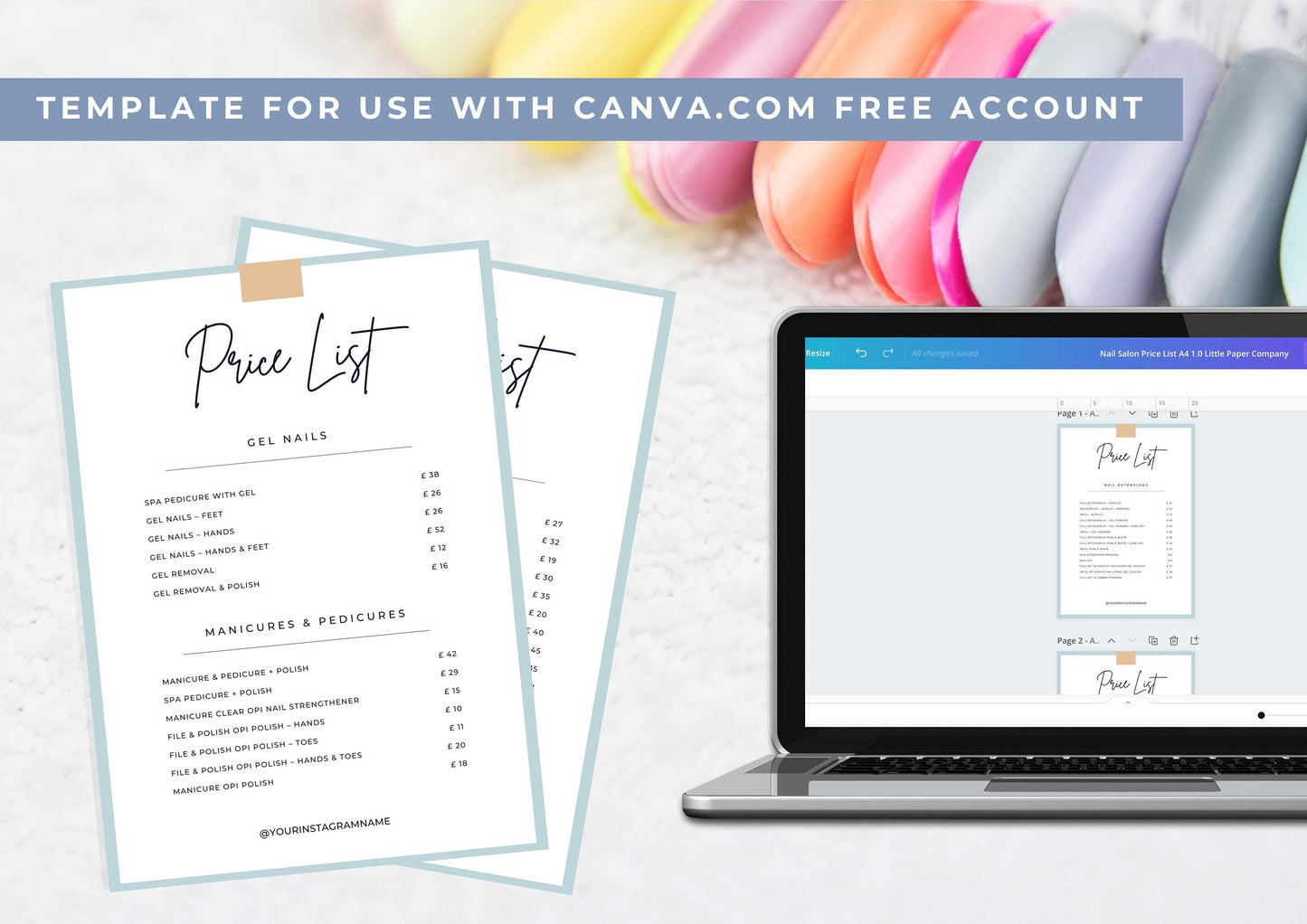 Nail Salon Services Pricing Menu | Pricing Guide | Nail Salon Template | Brochure Template | Business Template | Baby blue