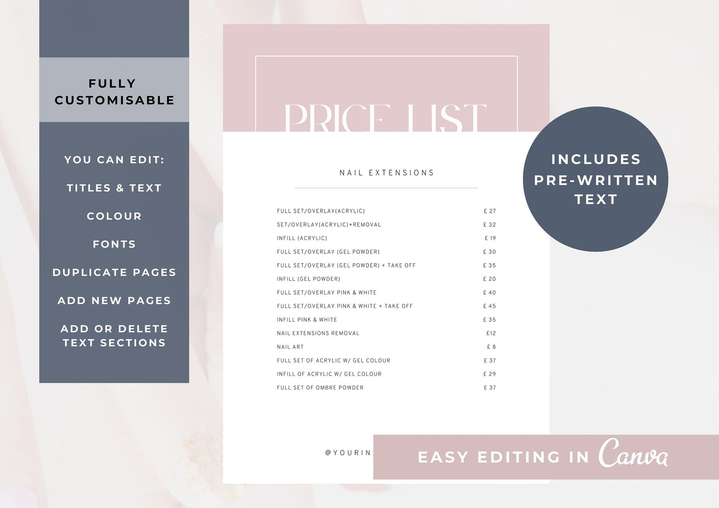 Nail Salon Services Pricing Menu | Pricing Guide | Nail Salon Template | Brochure Template | Business Template | Frosted Berry