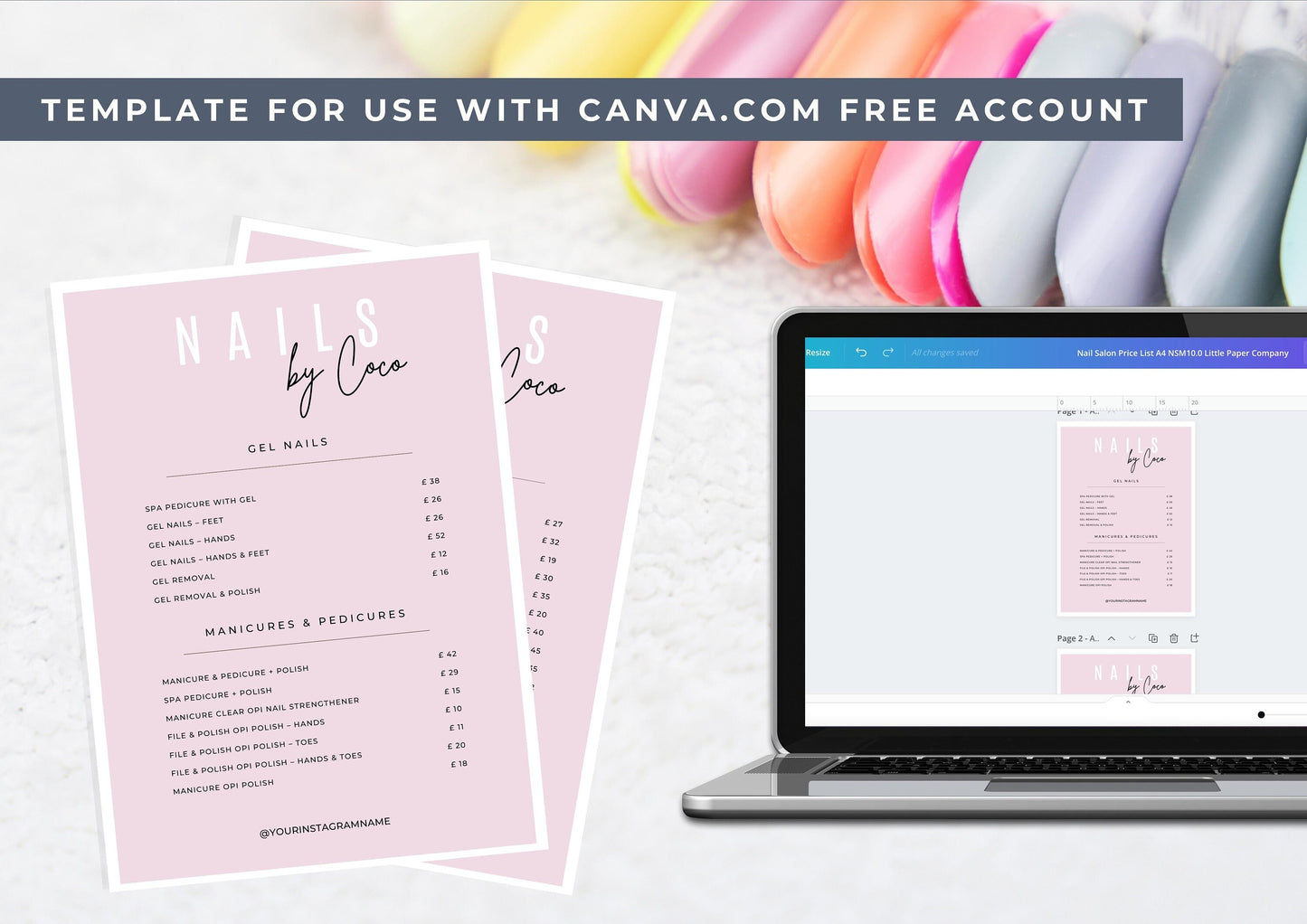 Nail Salon Services Pricing Menu | Pricing Guide | Nail Salon Template | Brochure Template | Business Template | Strawberry Ice