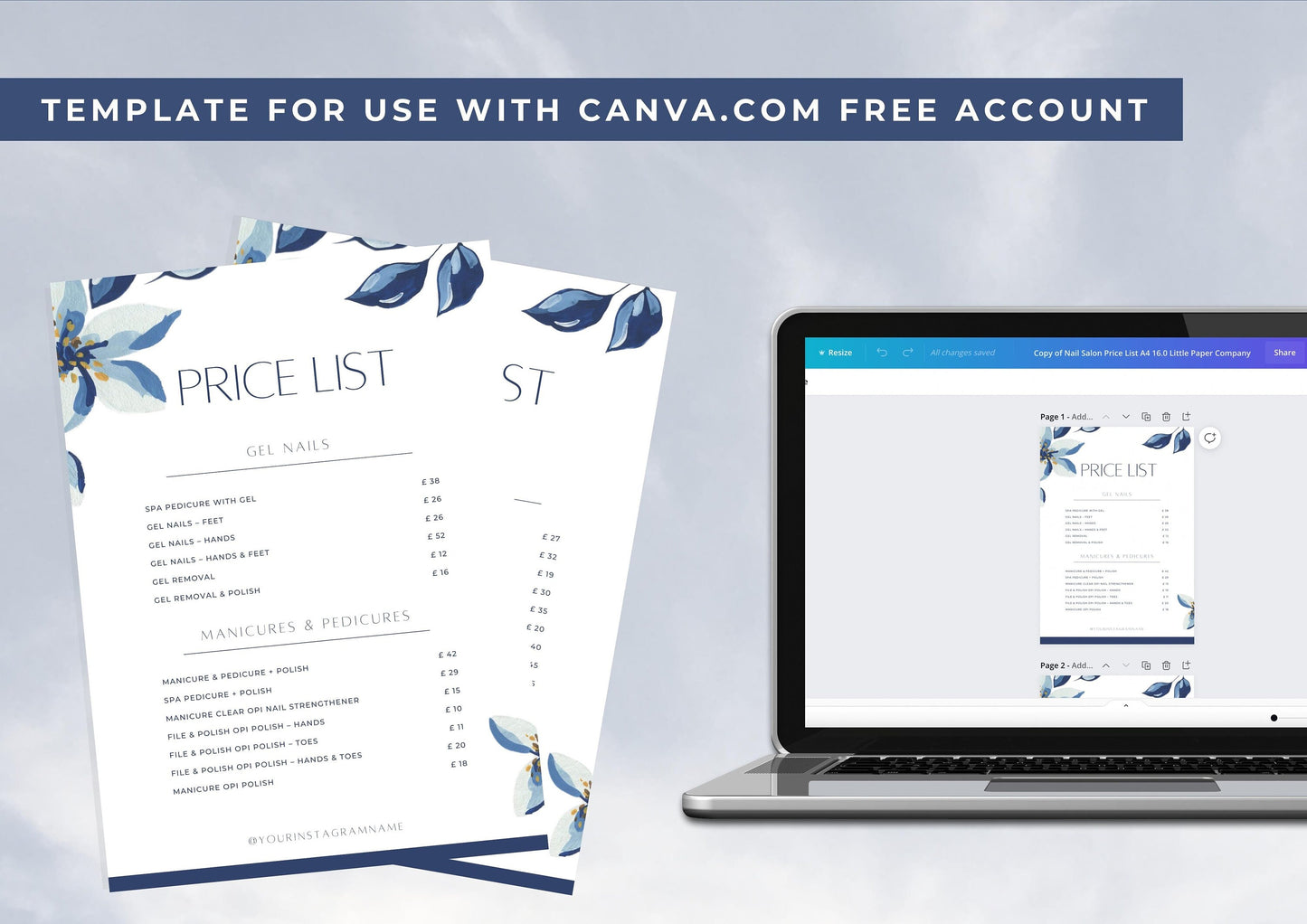 Nail Salon Services Pricing Menu | Pricing Guide | Nail Salon Template | Brochure Template | Business Template | Indigo Leaves