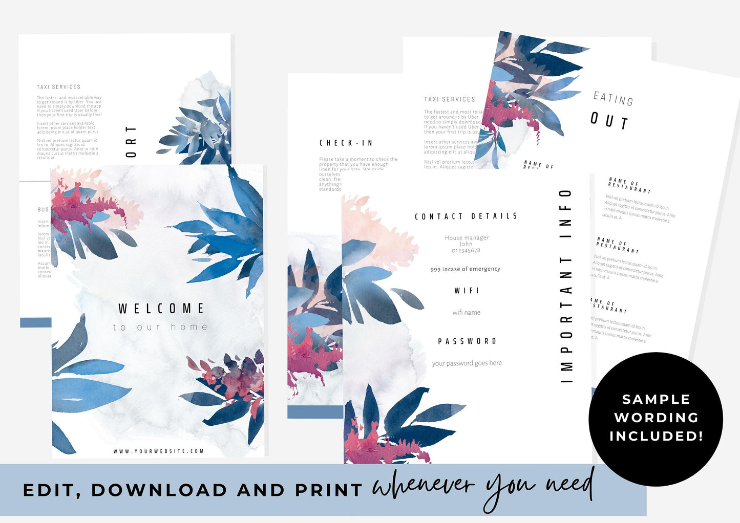 Welcome Book Template | Canva Template | AirBnb | Host Guide | Welcome Book | Home Rental Guidebook | Vacation Guide | Pink and Blue