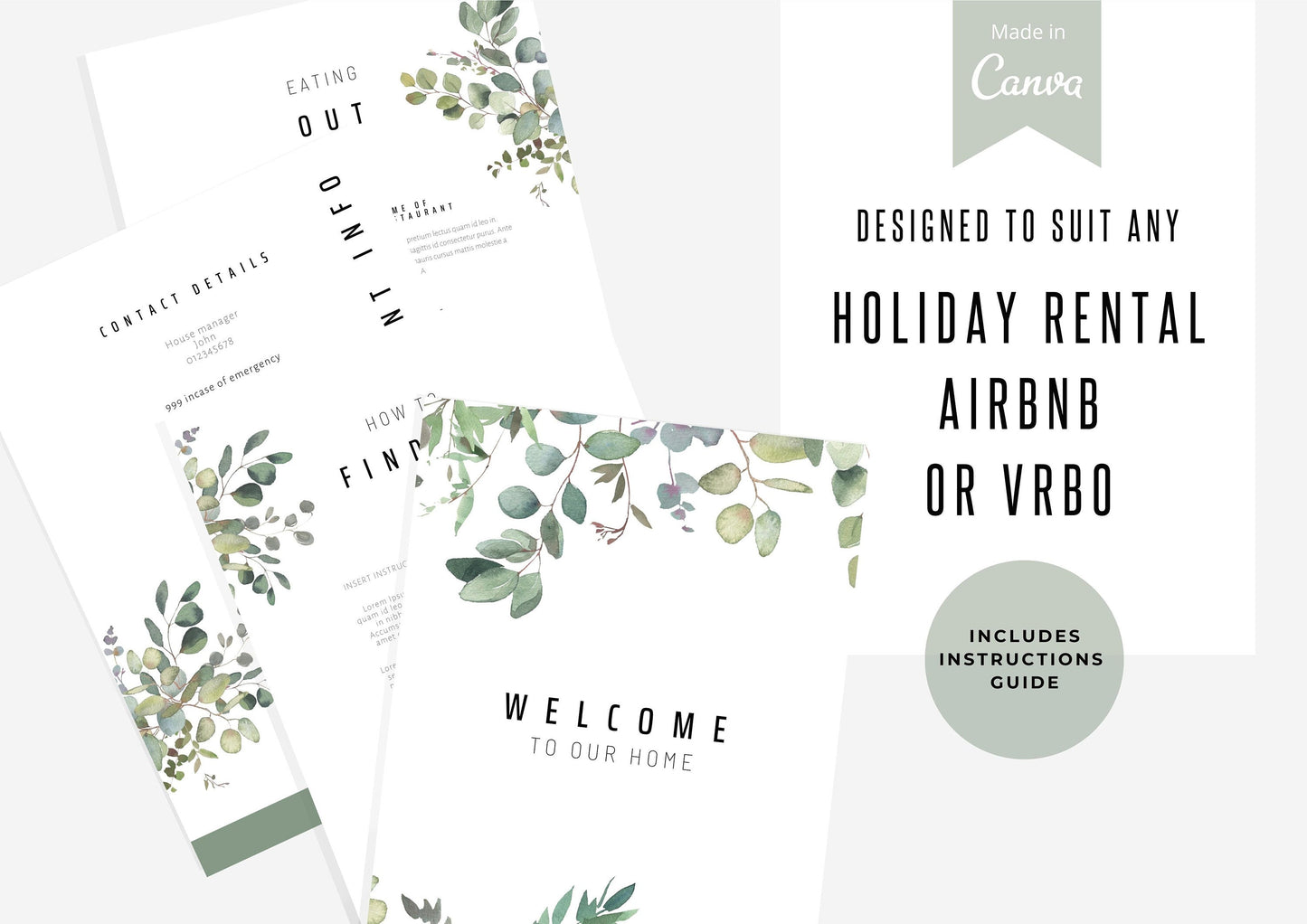 Airbnb welcome book, printable, instant download, fully editable to create the perfect guest book for your holiday rental | Fernwoods