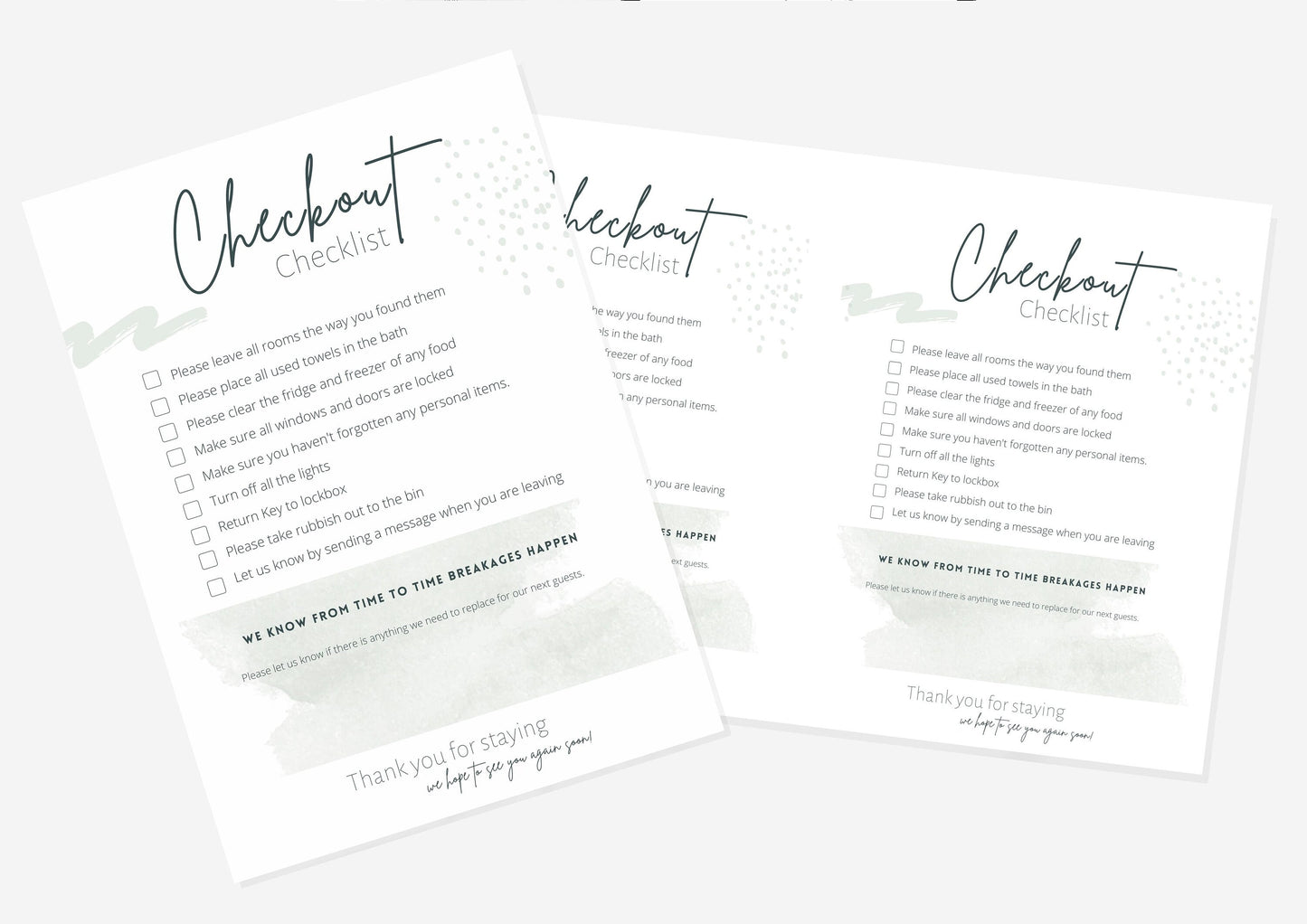 Checkout Checklists | Canva Template | AirBnb | Host | VRBO | Printables | Home Rental | Vacation Template | Checklist | Sorrel Green