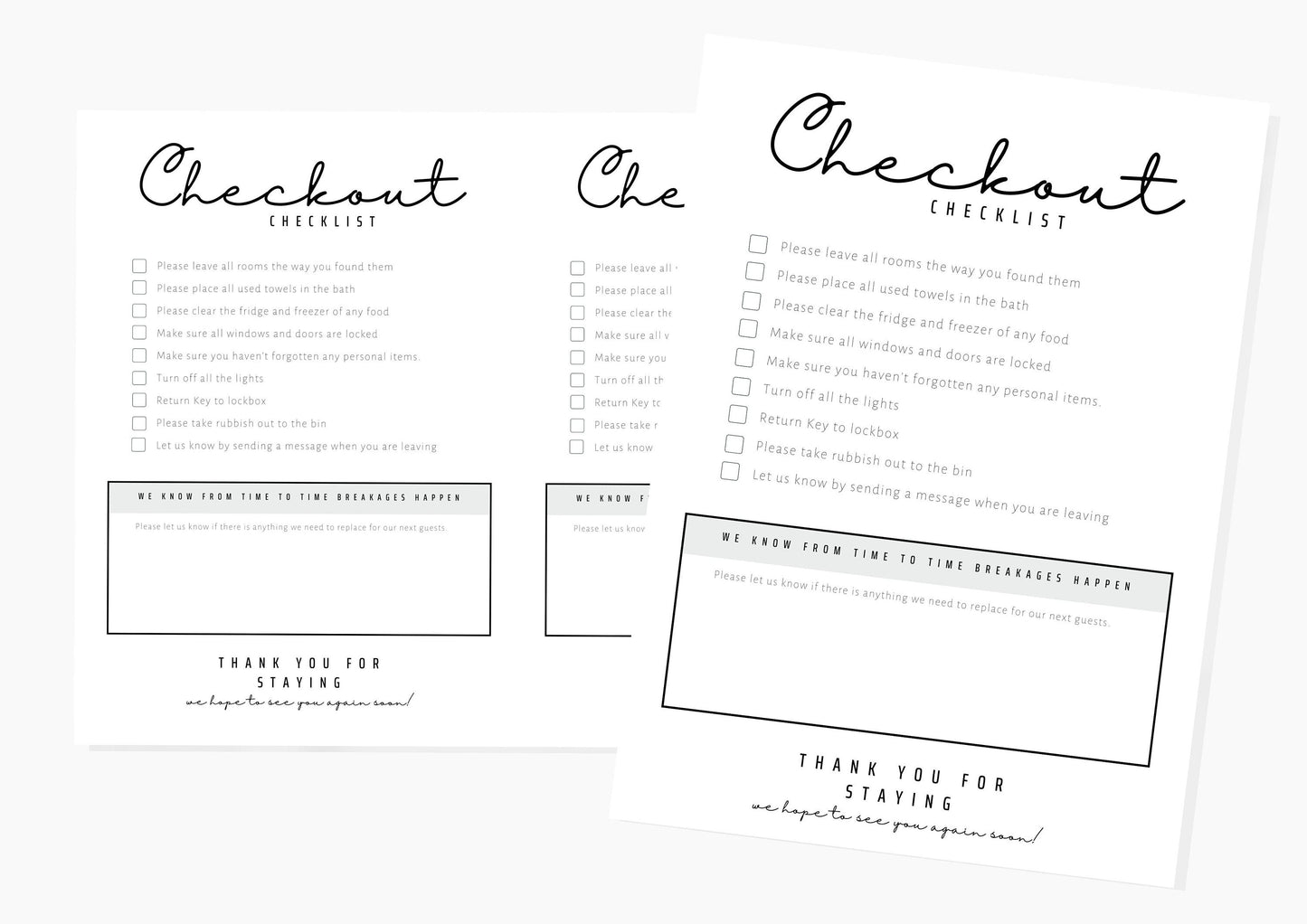 Checkout Checklists | Canva Template | AirBnb | Host | VRBO | Printables | Home Rental | Vacation Template | Checklist | Woodland Barn