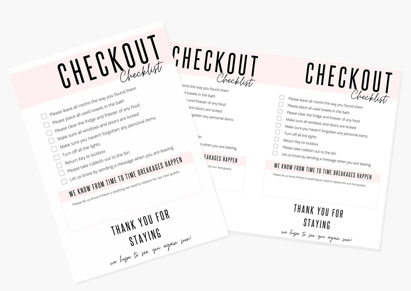 Checkout Checklists | Canva Template | AirBnb | Host | VRBO | Printables | Home Rental | Vacation Template | Checklist | Cotton Pink
