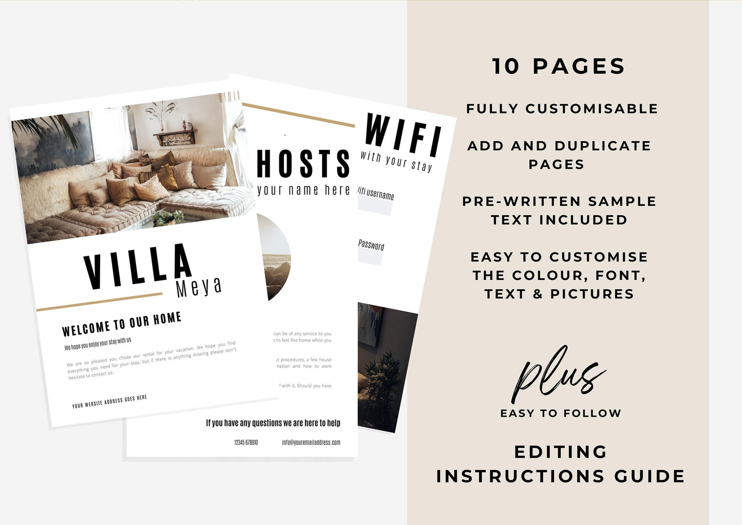 Welcome Book Template | Airbnb Welcome Guide | Editable Canva Airbnb | House manual Superhost eBook | Host signs | VRBO | Sunbeam