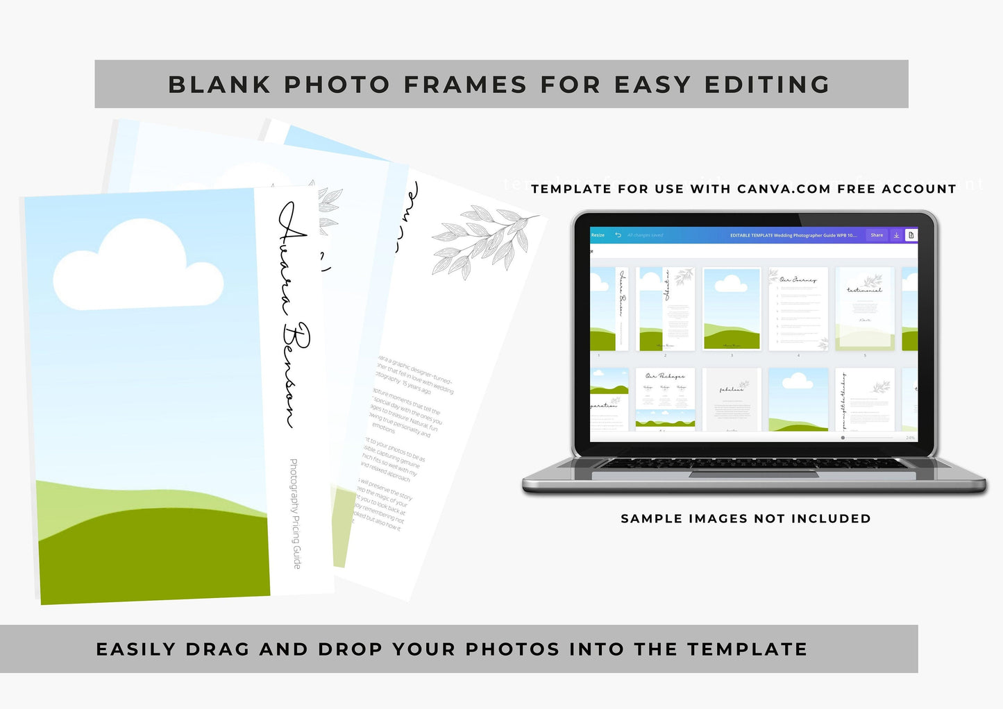 Customisable Wedding Photography Portfolio template with pricing pages|price list template|photography template| Swirls and Leaves