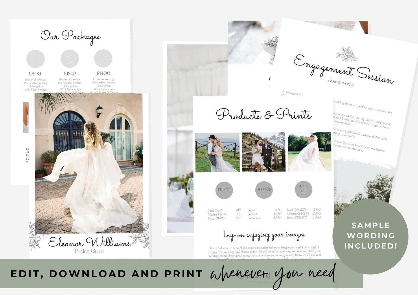 Photography pricing template|wedding photography|editable photography price list and portfolio template|Floral Lines