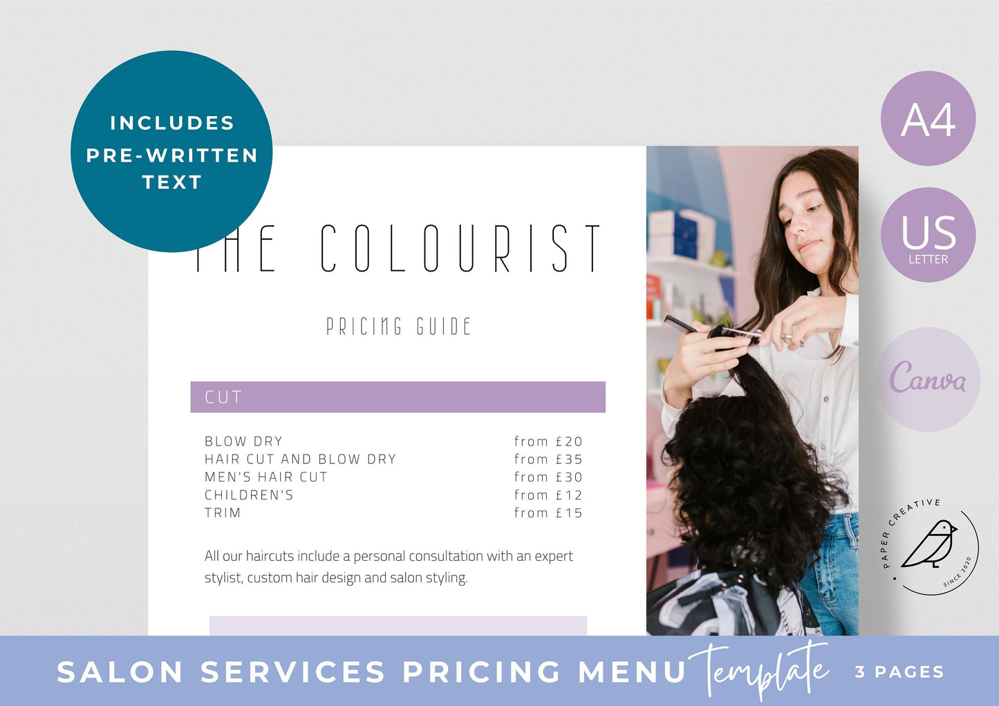 Salon Services Pricing Menu | Pricing Guide | Hair Salon Template | Brochure Template | Business Template | Pastel Pop