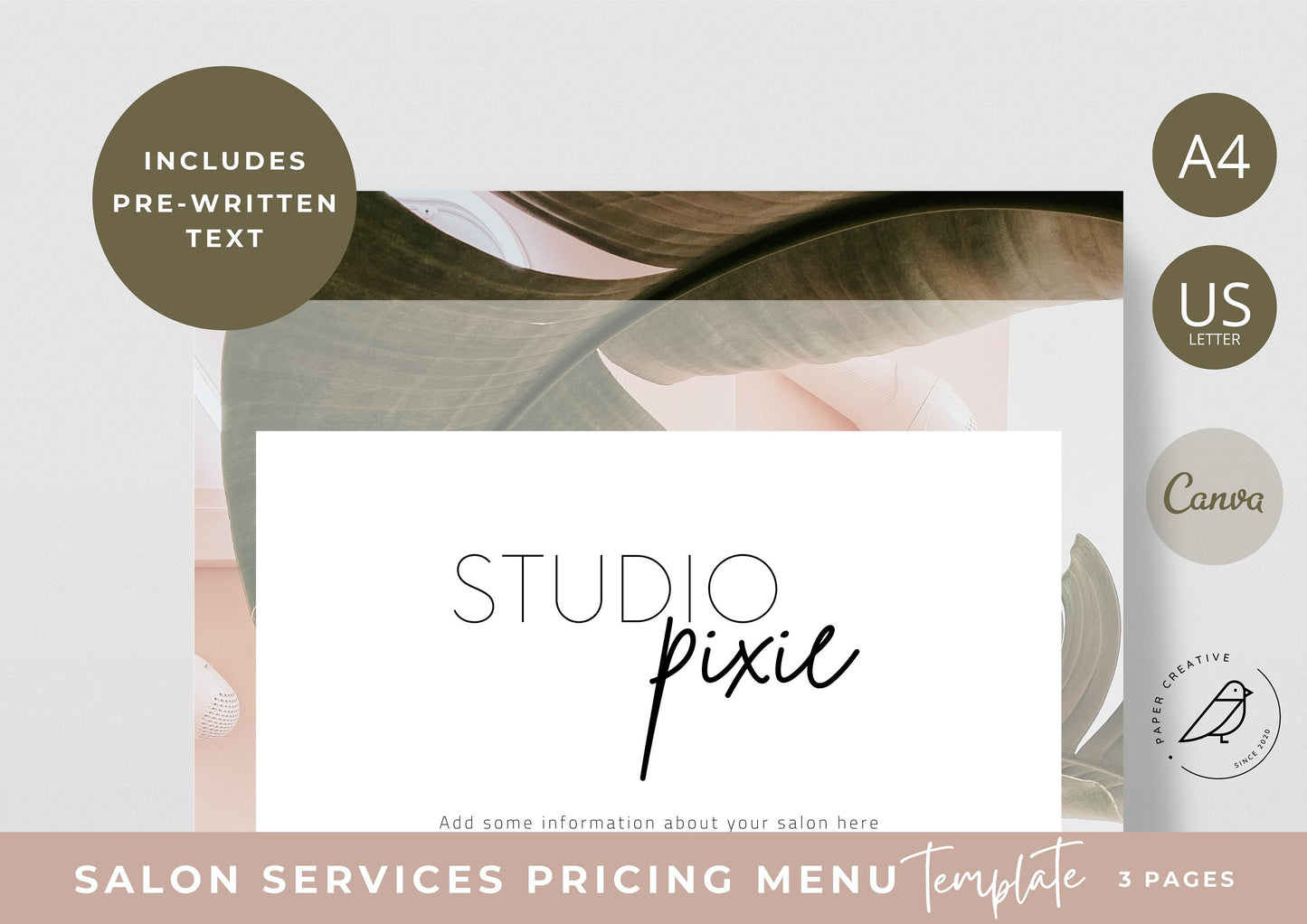 Salon Services Pricing Menu | Pricing Guide | Hair Salon Template | Brochure Template | Business Template | Lemonade and Roses