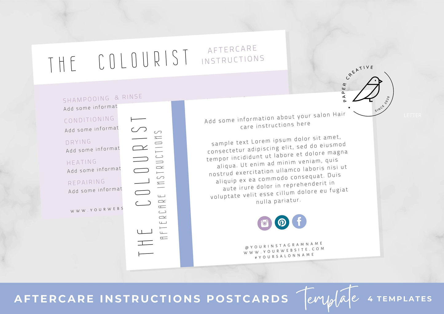 Aftercare Instructions postcard templates | Salon Services | Pricing Guide | Hair Salon Template | | digital download | Pastel Pop