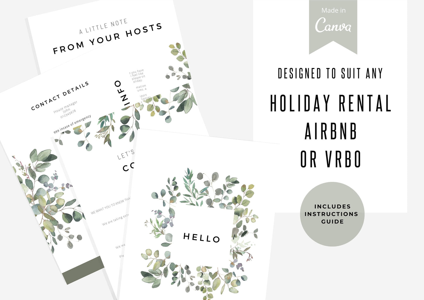 Welcome Book Template | Canva Template | AirBnb | Host Guide | Welcome Book | Home Rental Guidebook | Vacation Guide | Eucalyptus Spray