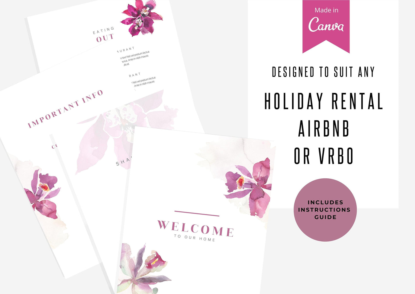 Welcome Book Template | Canva Template | AirBnb | Host Guide | Welcome Book | Home Rental Guidebook | Vacation Guide | Orchid Dreams