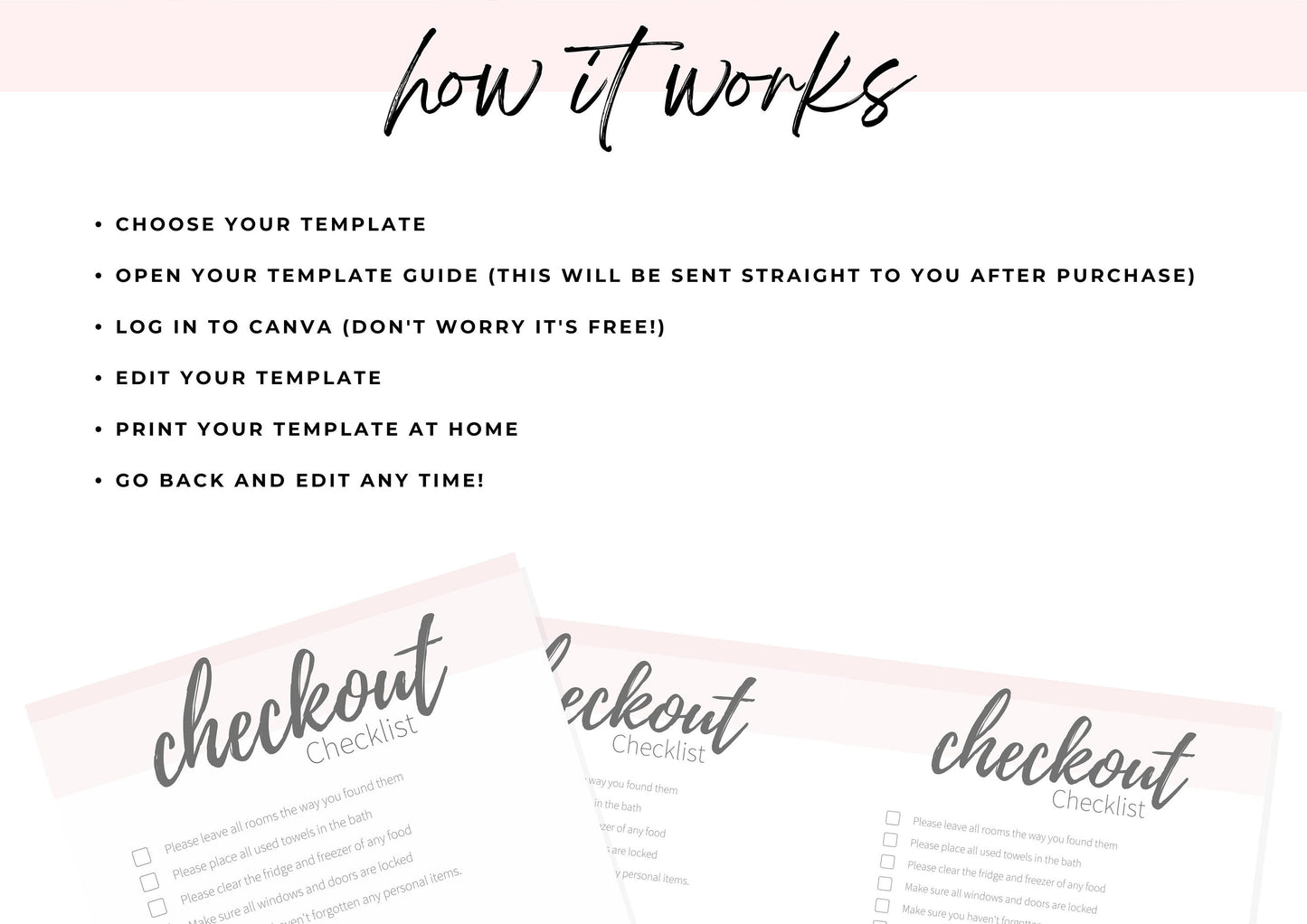 Checkout Checklists | Canva Template | AirBnb | Host | VRBO | Printables | Home Rental | Vacation Template | Checklist | Casa Rose