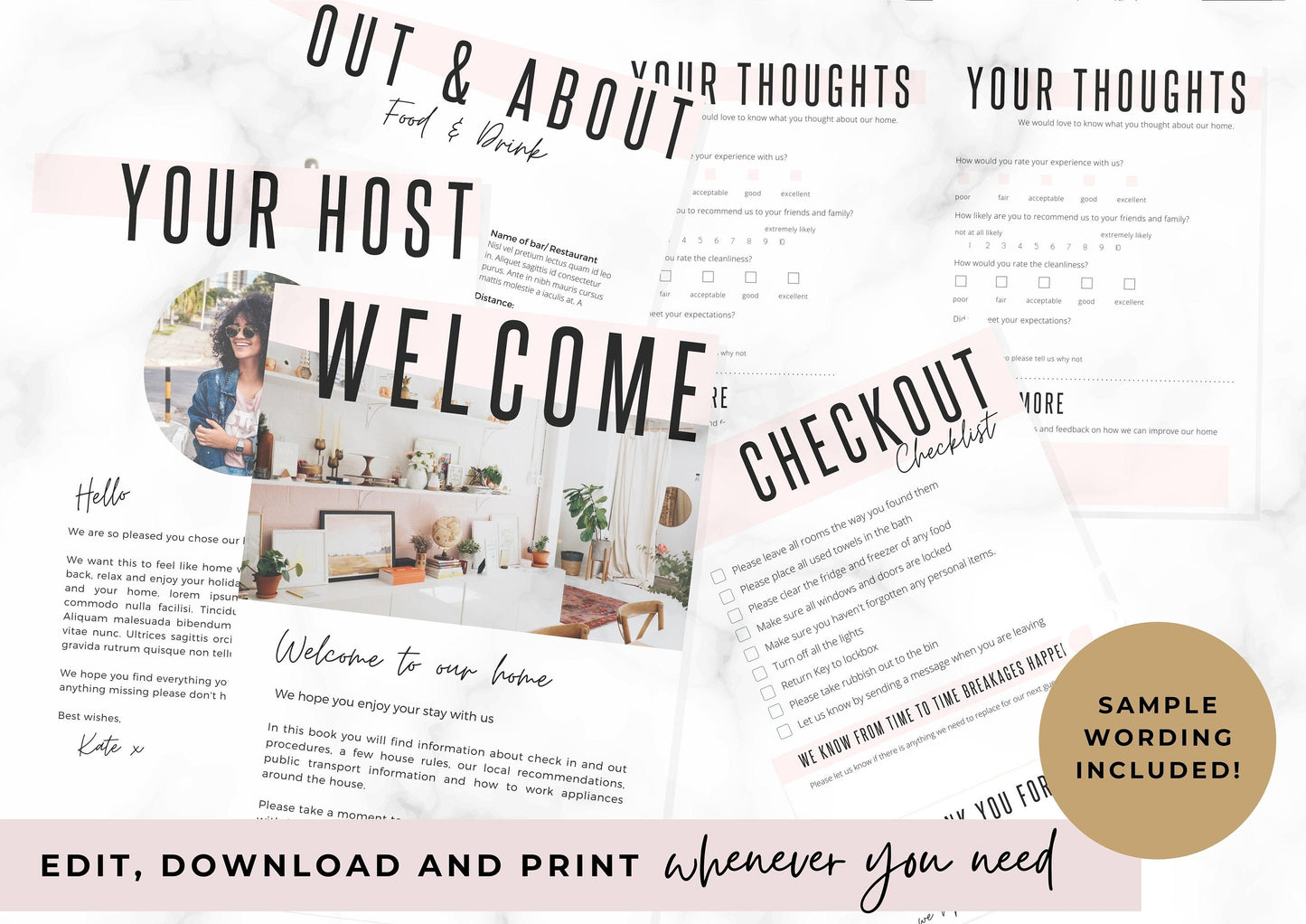 Host Bundle | Welcome Book | Checklist | Feedback Form | Welcome Guide | VRBO | Guest Book Template |AirBnb | Vacation Rental | Cotton Pink