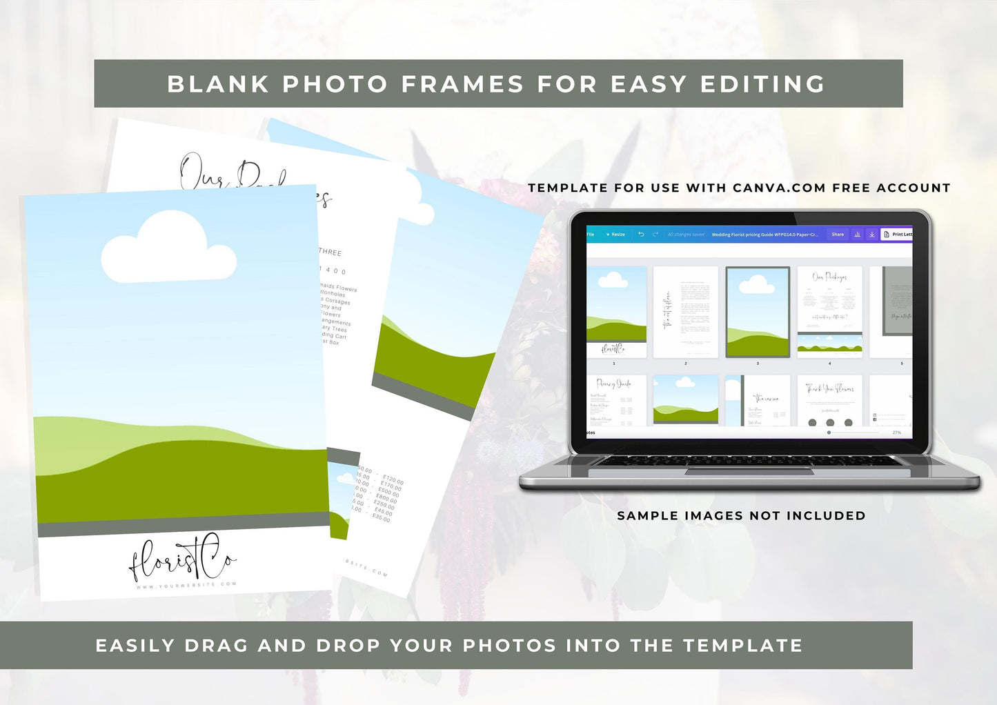 Wedding Florist Pricing Guide Template, Editable, Stress-free drag and drop editing and pre-written for your ease for your floral business.