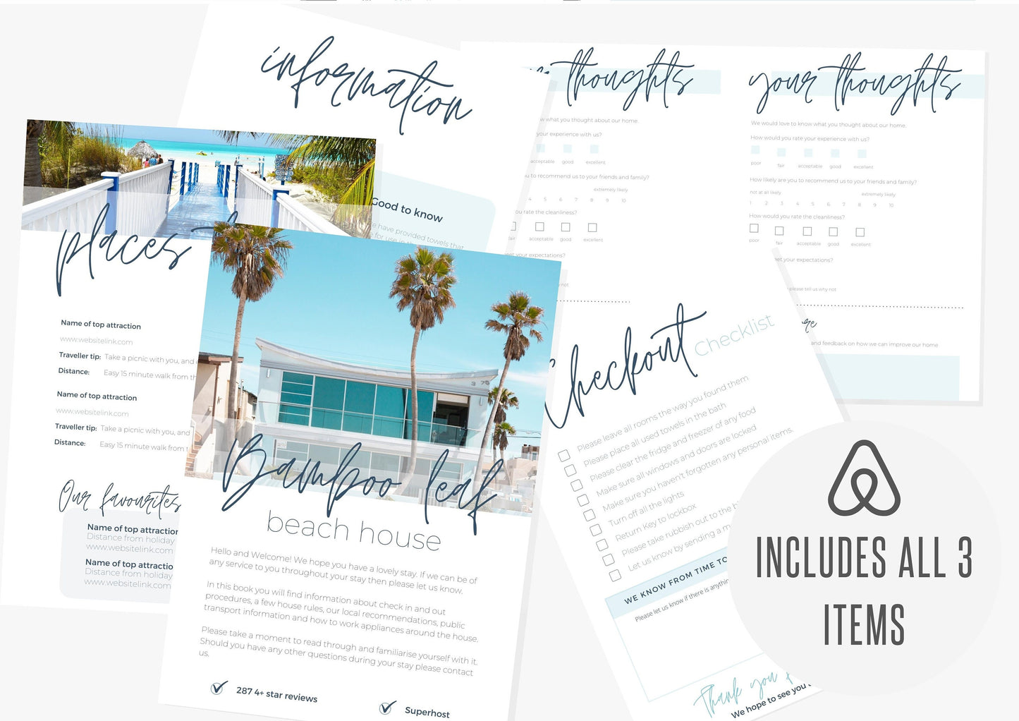Host Bundle | Welcome Book | Checklist | Feedback Form | Welcome Guide | VRBO | Guest Book Template |AirBnb | Bamboo Leaf Beach House