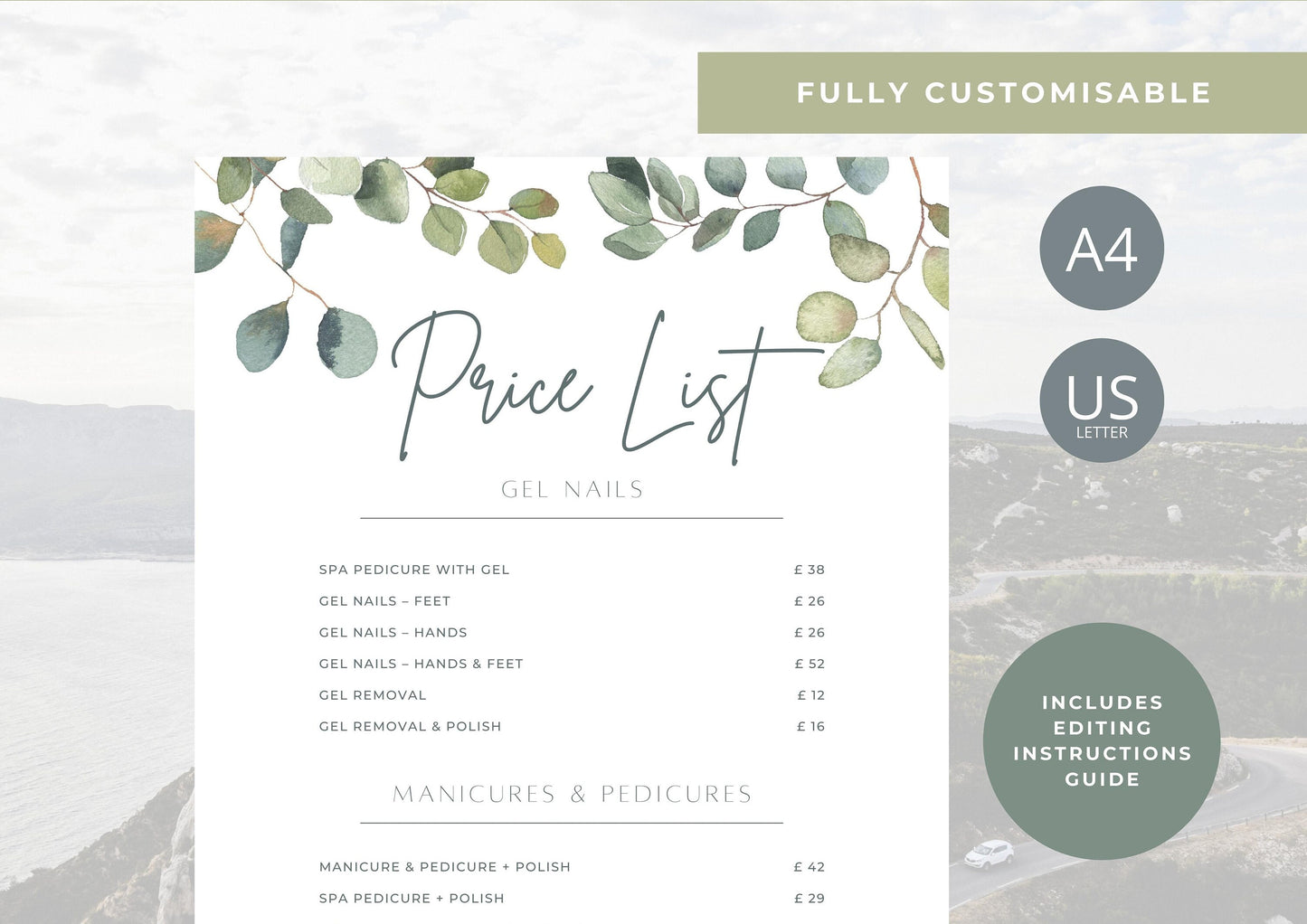 Nail Salon Services Pricing Menu | Pricing Guide | Nail Salon Template | Brochure Template | Business Template | Eucalyptus Dreams