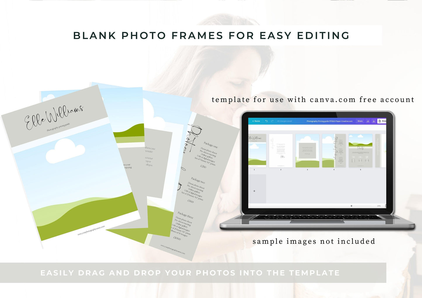 Editable Pricing Guide for Photographers, easy to edit and customise to suit your business and brand.