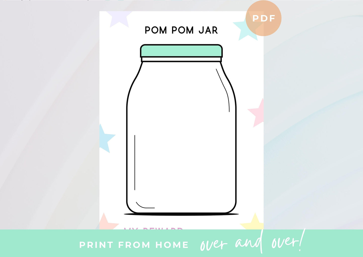 Kids Reward Pom Pom Jar printable , Cute Reward printable , Kids Reward Chart Printable INSTANT DOWNLOAD, Toddlers Reward Chart, A4, Pastel