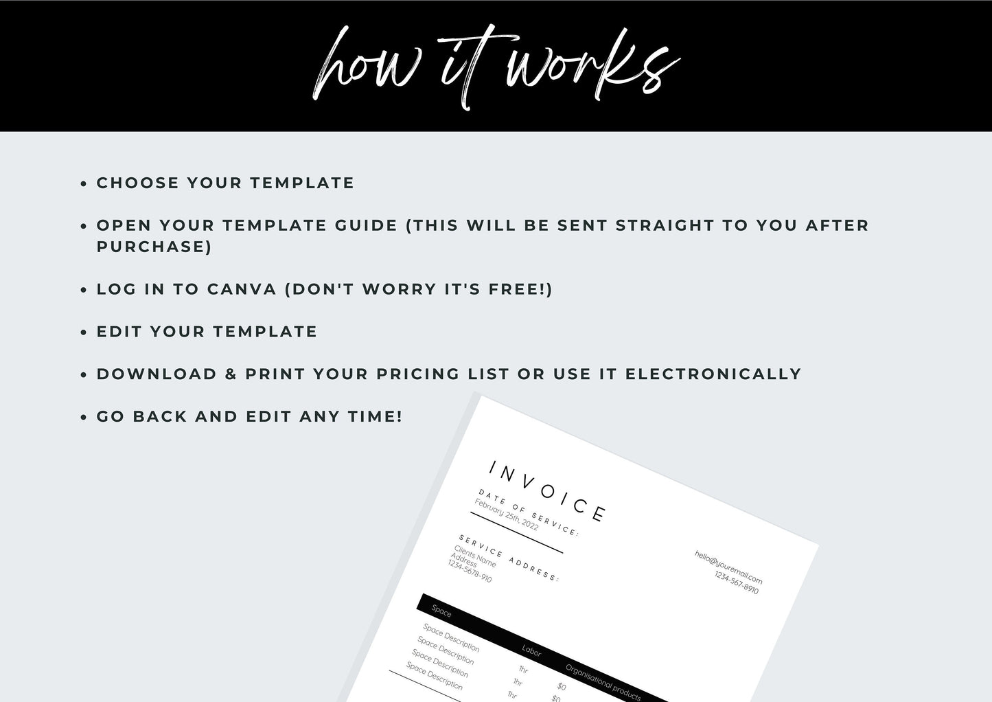 Invoice Template | Services Invoice | Fully Editable | Instant Download | Printable | Digital Download | Minimal | Inky Black