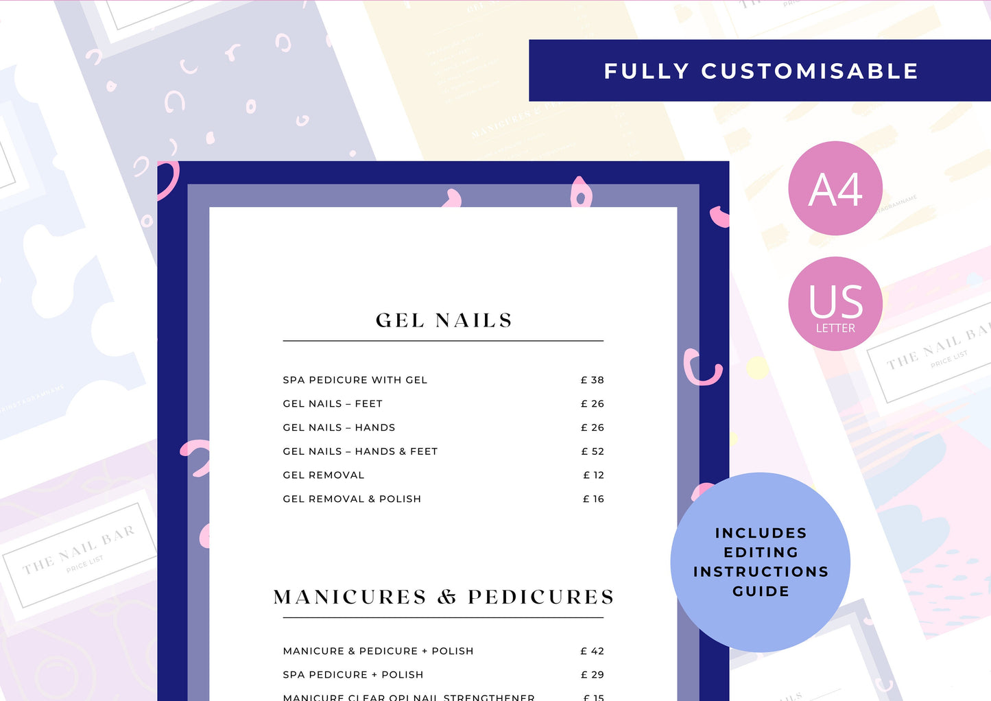 Nail Salon Services Pricing Menu | Pricing Guide | Nail Salon Template | Brochure Template | Business Template | Berry Blue