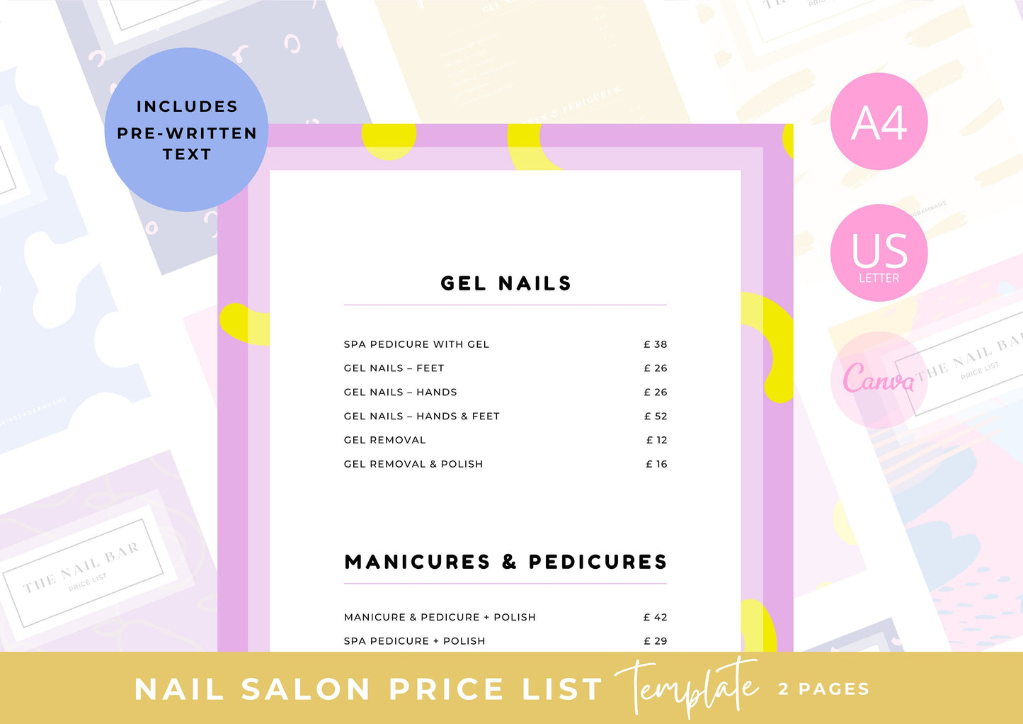 Nail Salon Services Pricing Menu | Pricing Guide | Nail Salon Template | Brochure Template | Business Template | Lemon Meringue