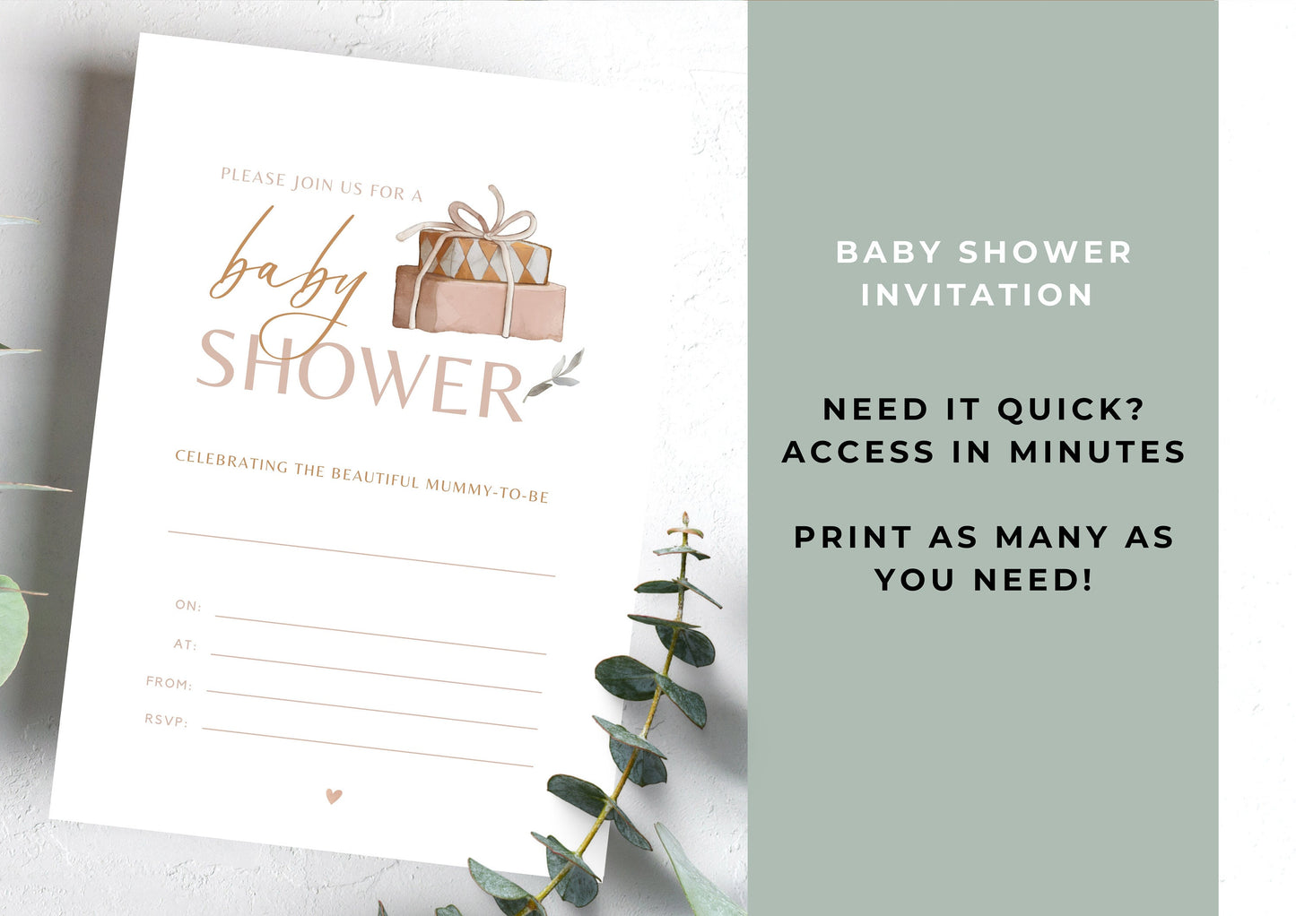 Baby Shower invitation, Animal Baby Shower Invitation, unisex Baby Shower, Presents, Printable Invitation, INSTANT DOWNLOAD, Print at home