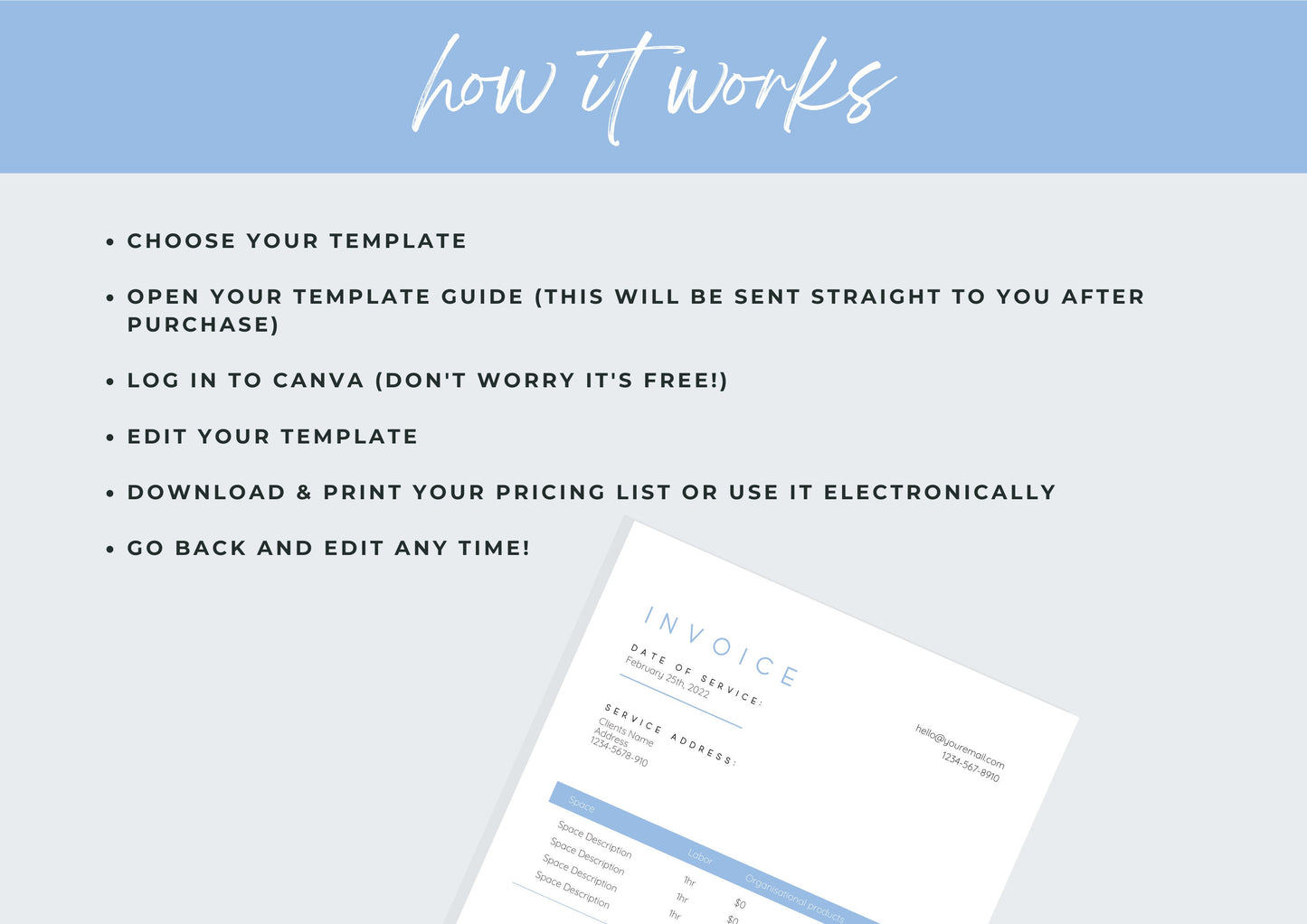Invoice Template | Services Invoice | Fully Editable | Instant Download | Printable | Minimal | Modern Invoice | US Letter | Powder Blue