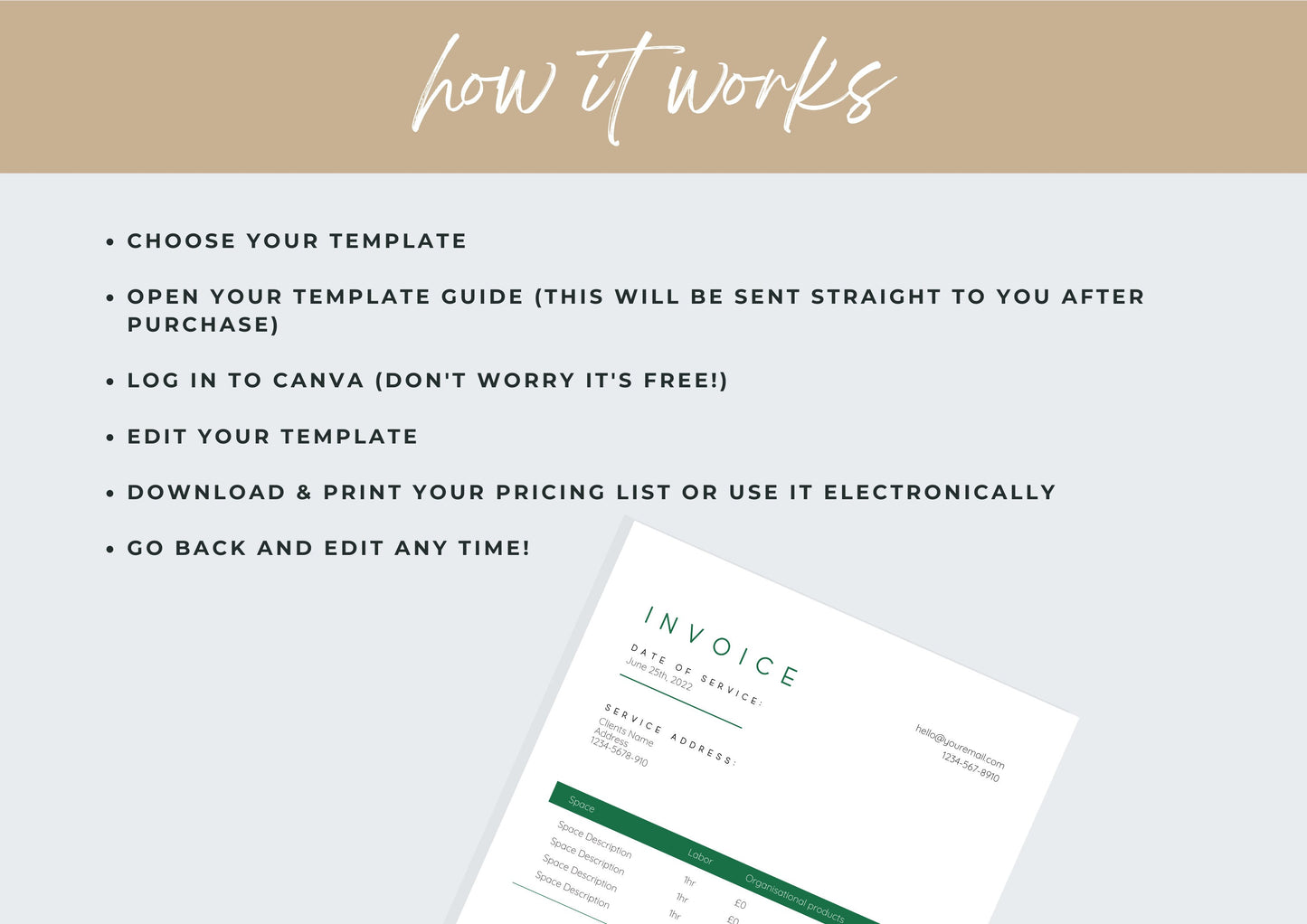 Invoice Template | Services Invoice | Fully Editable | Instant Download | Printable | Digital Download | Minimal | A4 | Forest Green