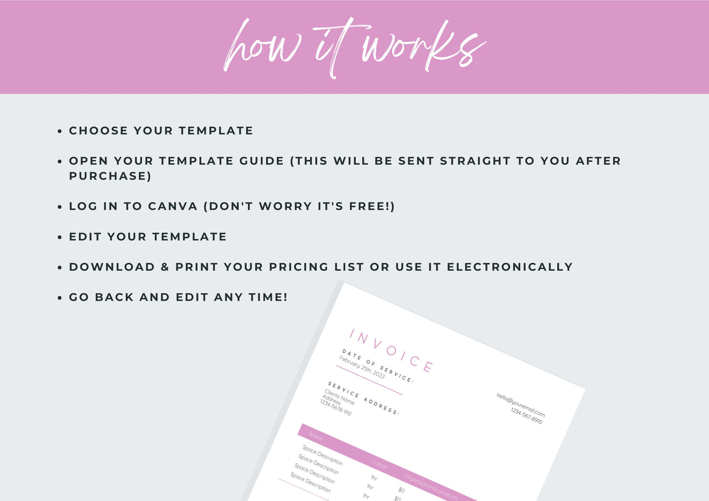 Invoice Template | Services Invoice | Fully Editable | Instant Download | Printable | Digital Download | Minimal Invoice | A4 | Candy Pink