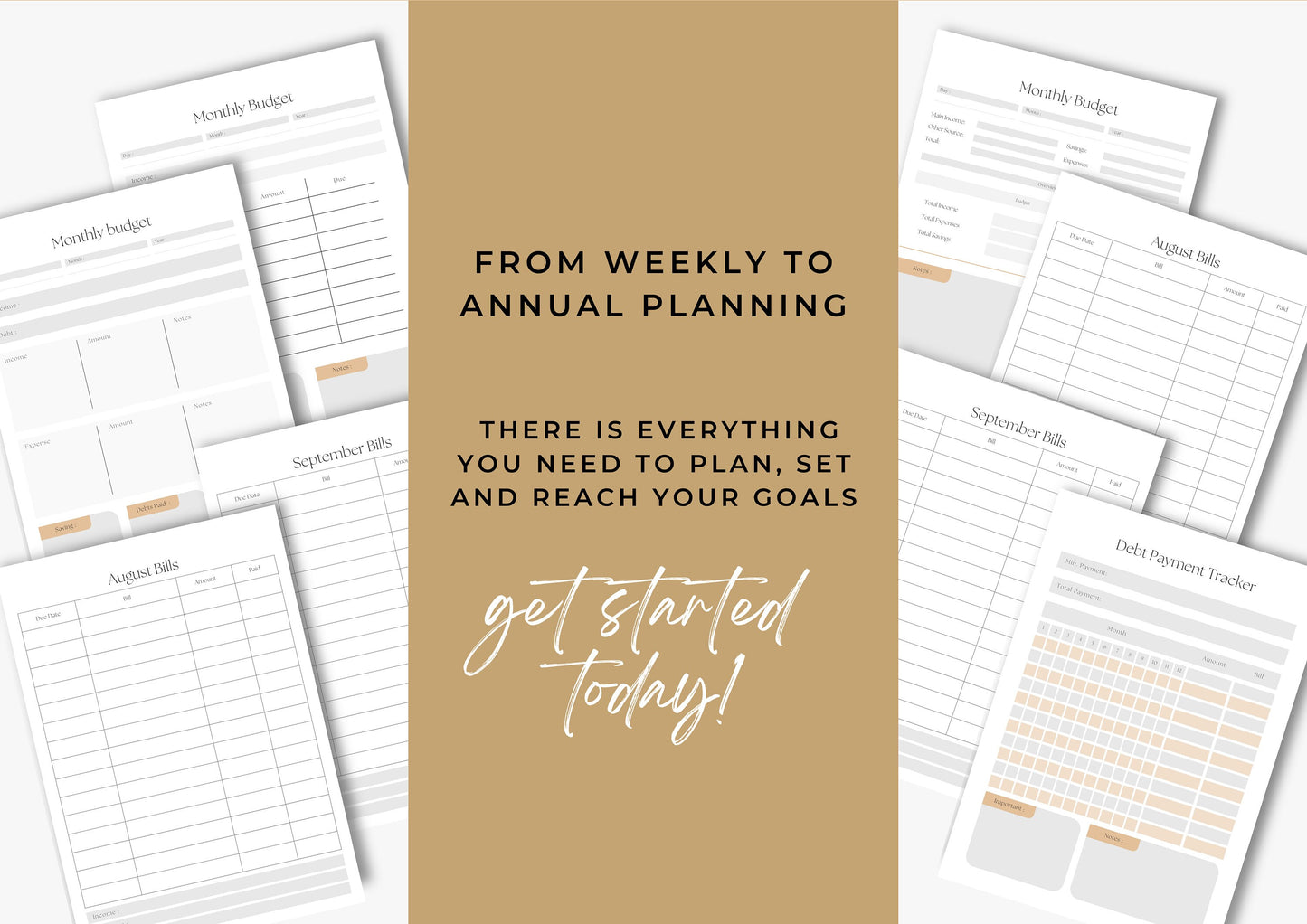 Debt and Finance Planner, Budget Planner, Printable Savings Planner, Debt, Bill, Spending, Income and Expenses Trackers, A4, Dove Grey