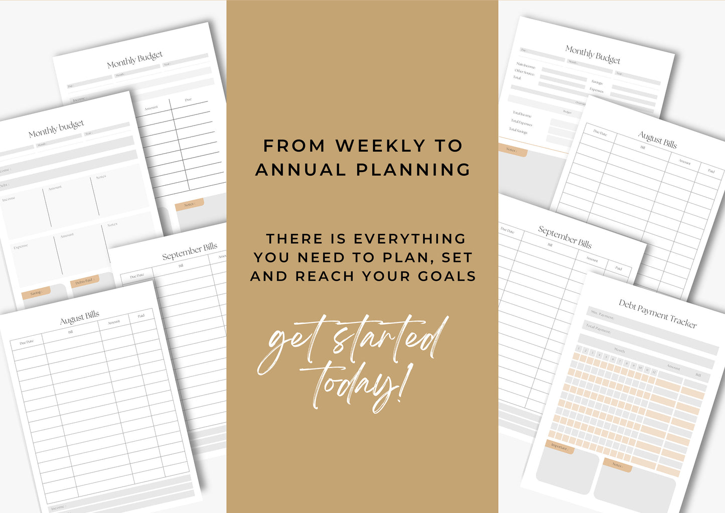 Debt and Finance Planner, Printable Savings Planner, Debt, Bill, Spending, Income and Expenses Trackers, US Letter, Dove Grey