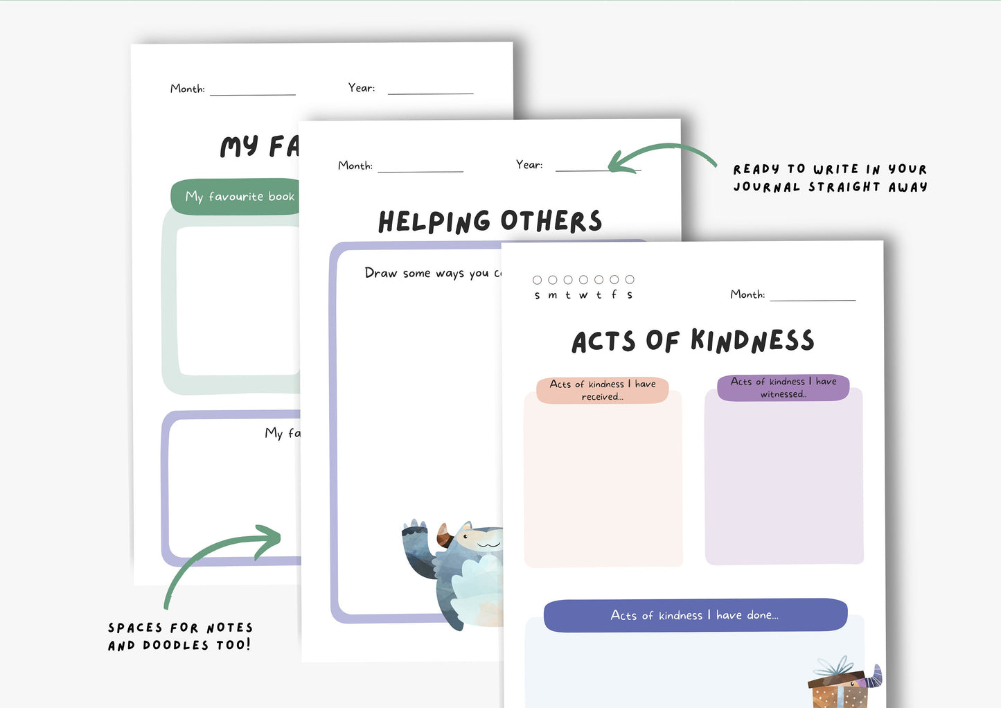 Gratitude Journal for kids, Positivity and Mindfulness Planner, Printable Journal, Yeti, Winter Journal