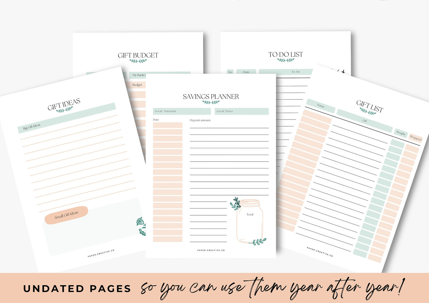 Gift Planner Printable, A4, Gift Budgeting, Gift Tracker, Gift List Printable Instant Download, Peachy Mint
