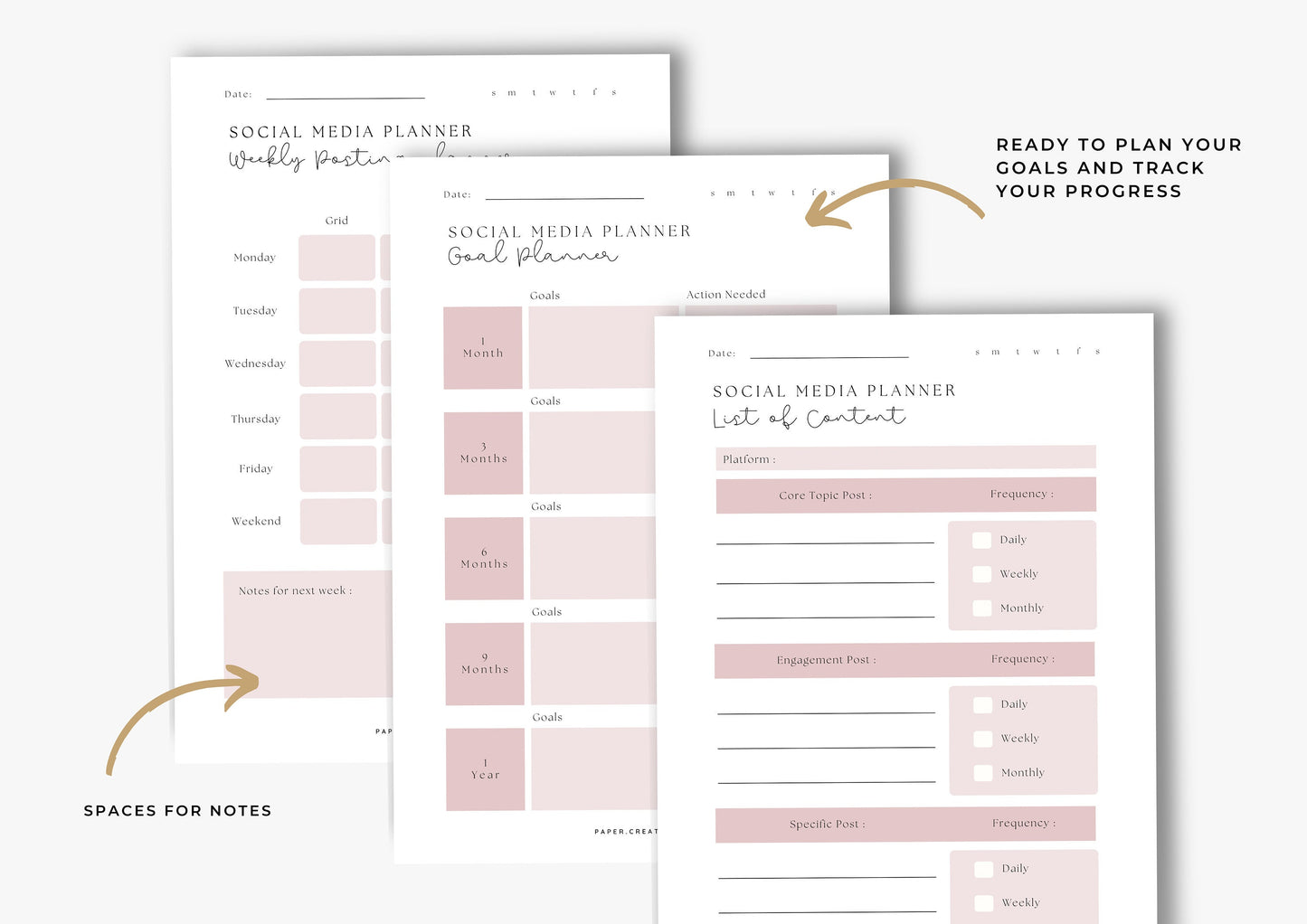 Social Media Planner A4, printable, Content Planner, Instagram, YouTube, TikTok, Facebook, Side Hustle, Marketing, Bubblegum, 6.0