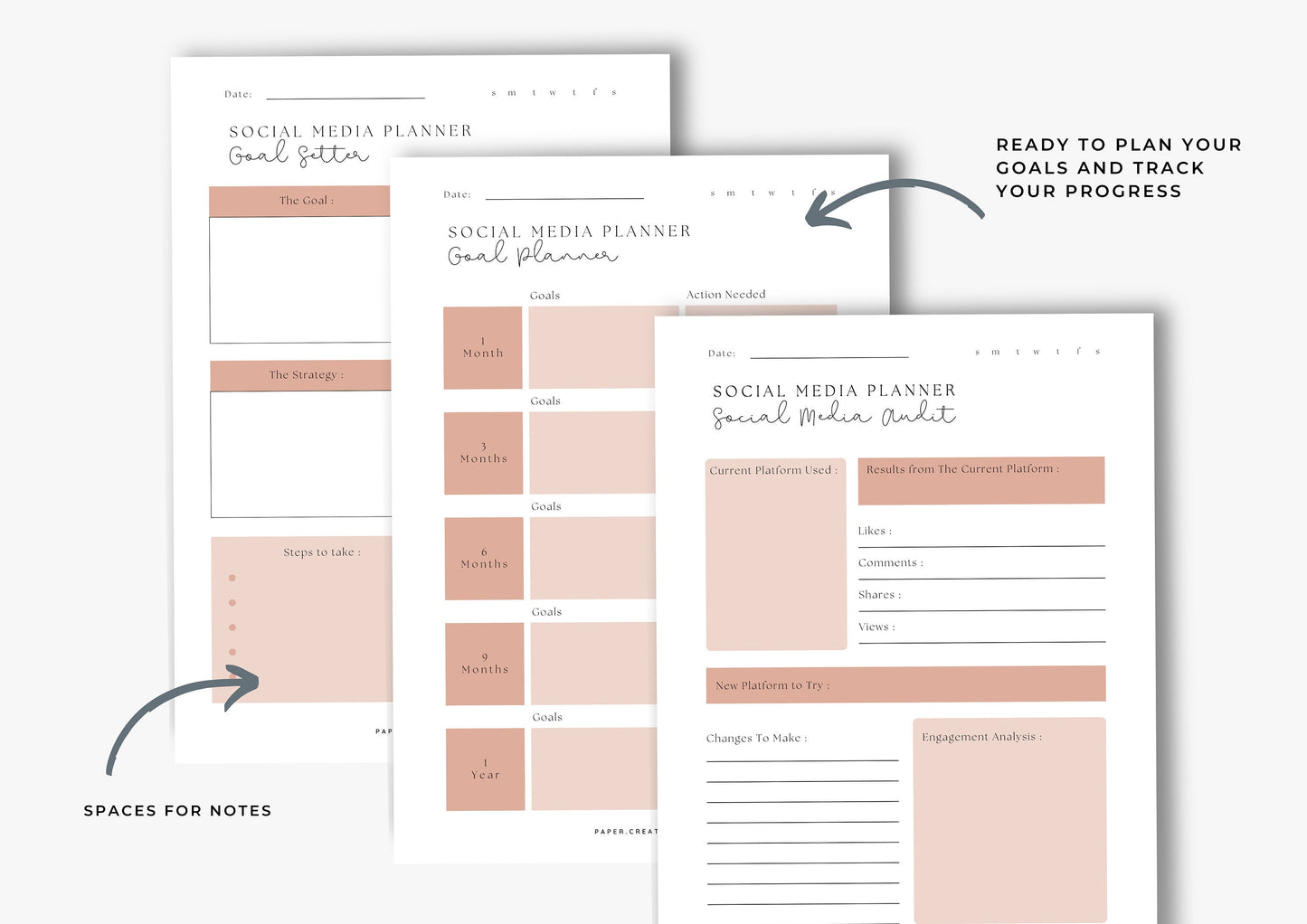 Social Media Planner US Letter, printable, Content Planner, Instagram, YouTube, TikTok, Facebook, Side Hustle, Pumpkin Spice, 8.0