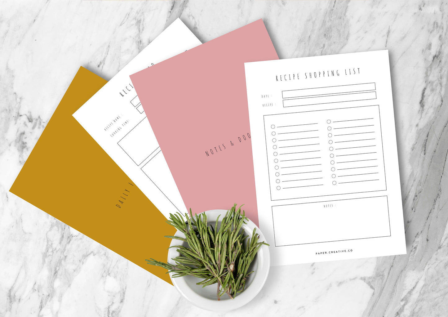 Recipe Cards and Menu Planner, Family Recipe Planner, instant download, Desert Rose
