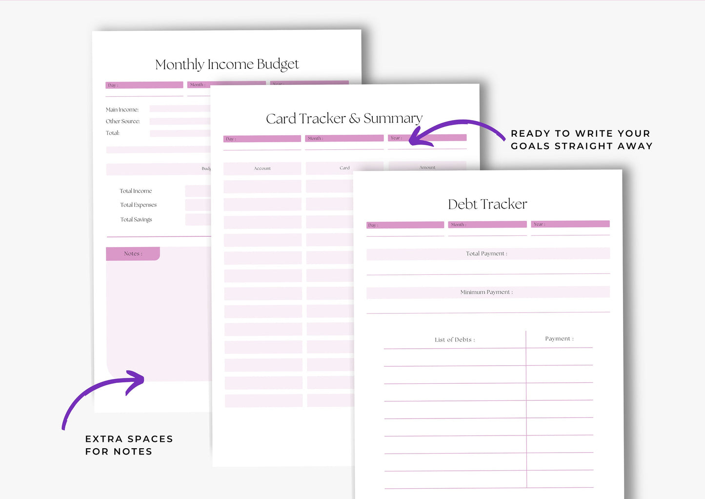 Debt and Finance Planner BUNDLE! Budget Planner, Printable Savings Planner, Debt, Bill, Spending, Income and Expenses Trackers, Grape