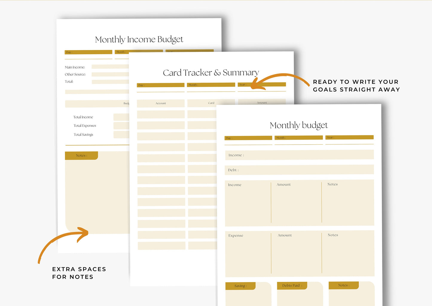 Debt and Finance Planner BUNDLE! Budget Planner, A4, Printable Savings Planner, Debt, Bill, Spending, Income and Expenses Tracker, Ocre
