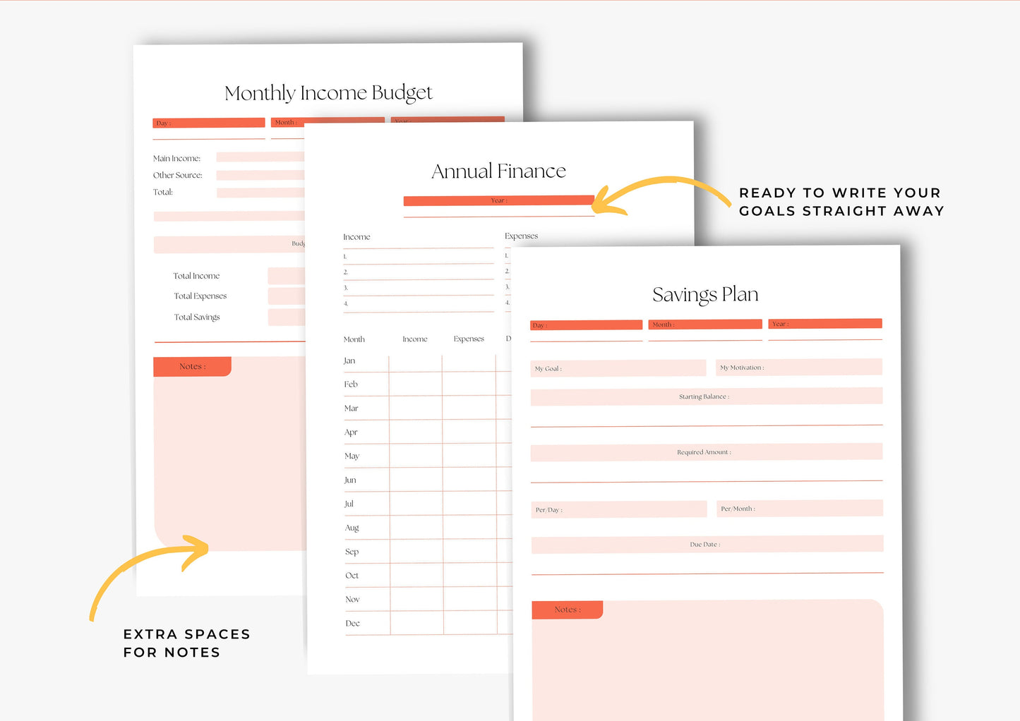 Debt and Finance Planner BUNDLE! Printable Savings Planner, Debt, Bill, Spending, Income and Expenses Trackers, US Letter, Tangerine
