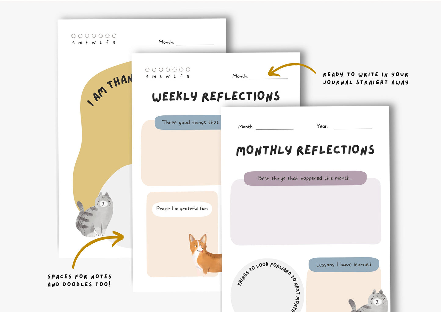 Gratitude Journal for kids, Positivity and Mindfulness Planner, Printable Journal, Cats and Dogs