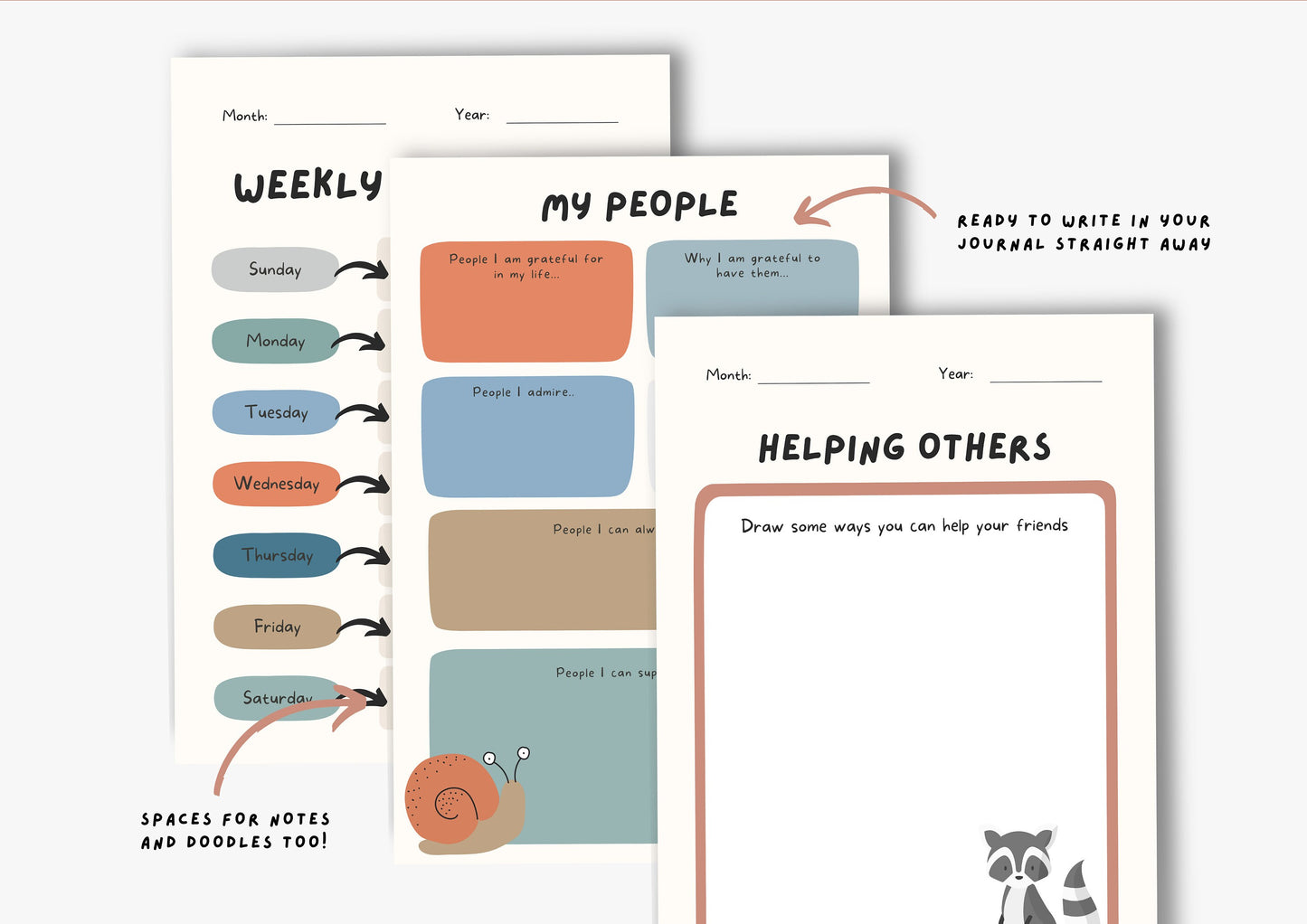 Gratitude Journal for kids, Positivity and Mindfulness Planner, Printable Journal, A4 Into the forest