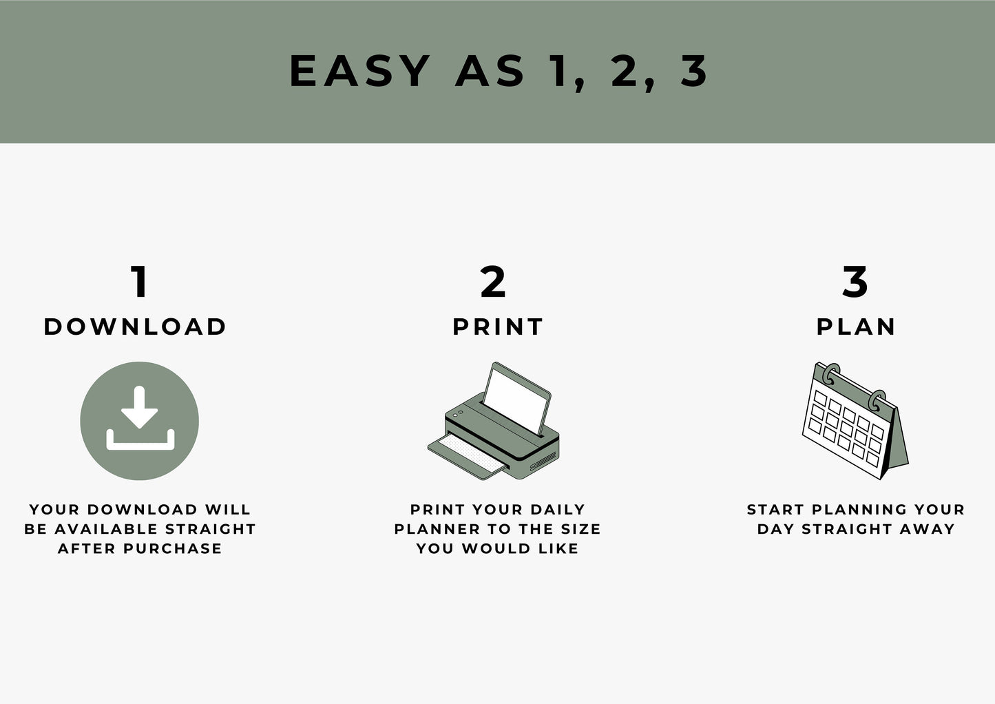 Day Planner, Daily To Do List for Work and Home, Productivity planning, Undated Planner, Three sizes A5 A4 and US Letter Modern Minimal