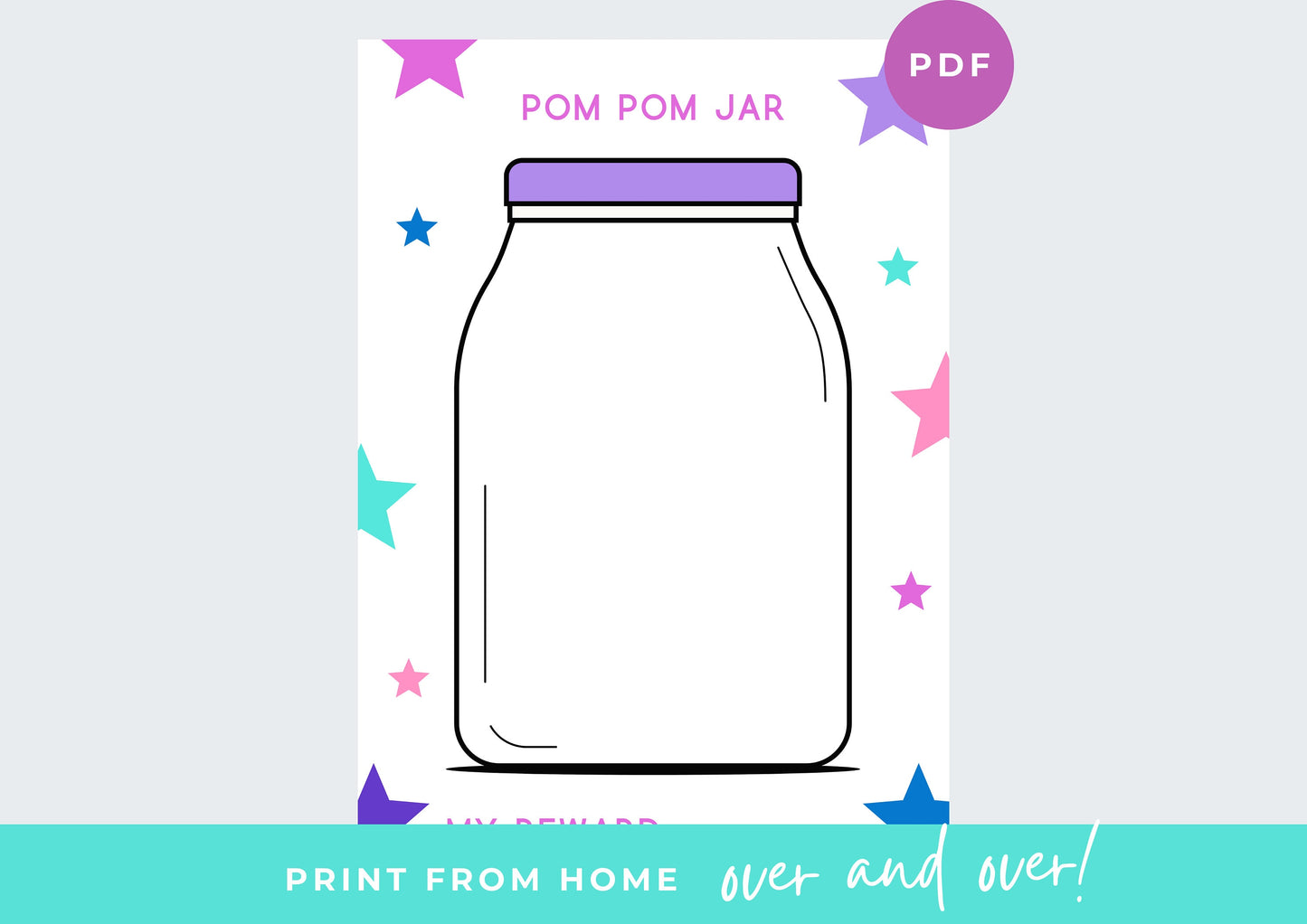 Kids Reward Pom Pom Jar printable , Cute Reward printable , Kids Reward Chart Printable INSTANT DOWNLOAD, Toddlers Reward Chart, Mermaid