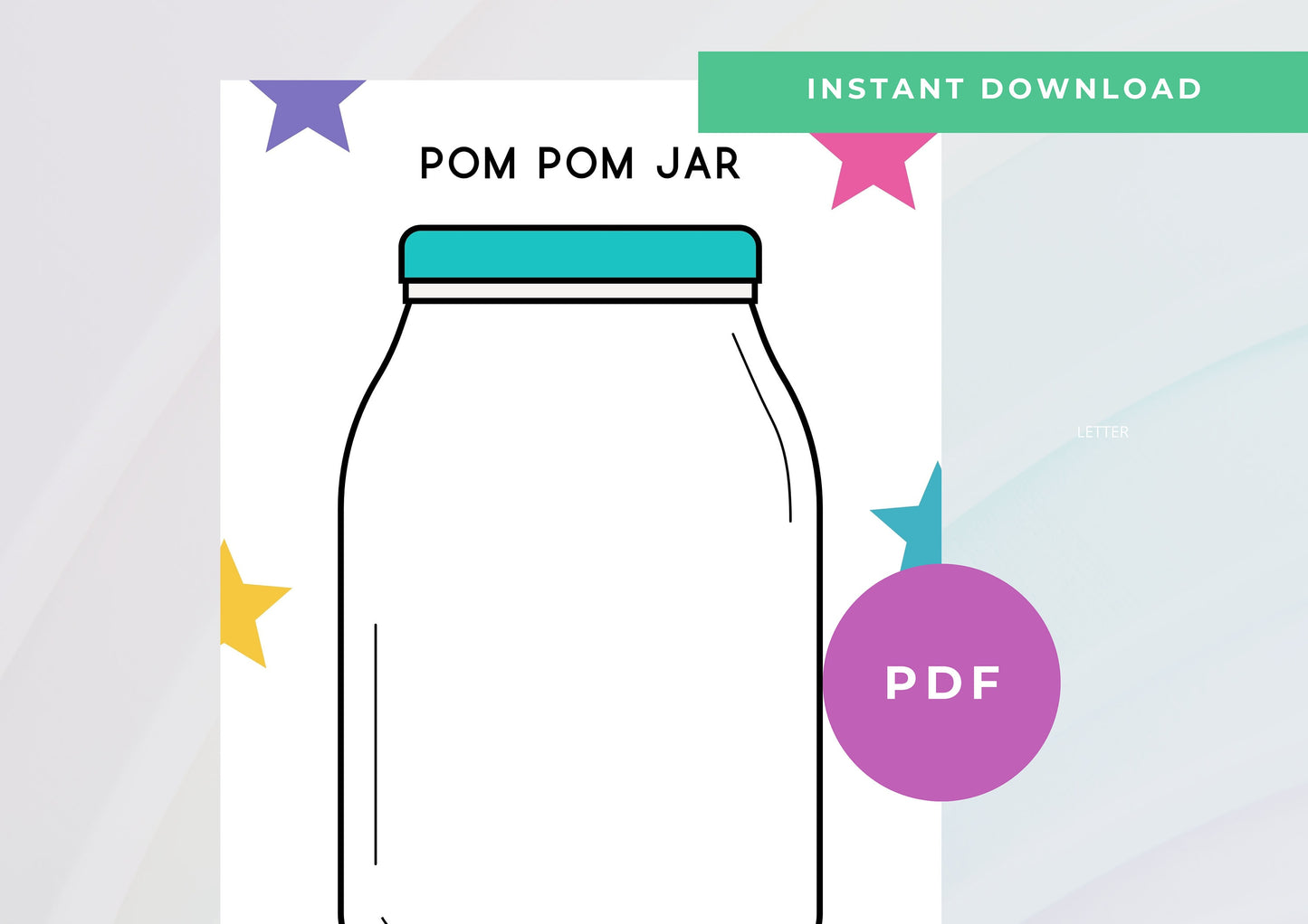 Kids Reward Pom Pom Jar printable , Cute Reward printable , Kids Reward Chart Printable INSTANT DOWNLOAD, Toddlers, A4, Reward Chart, Candy