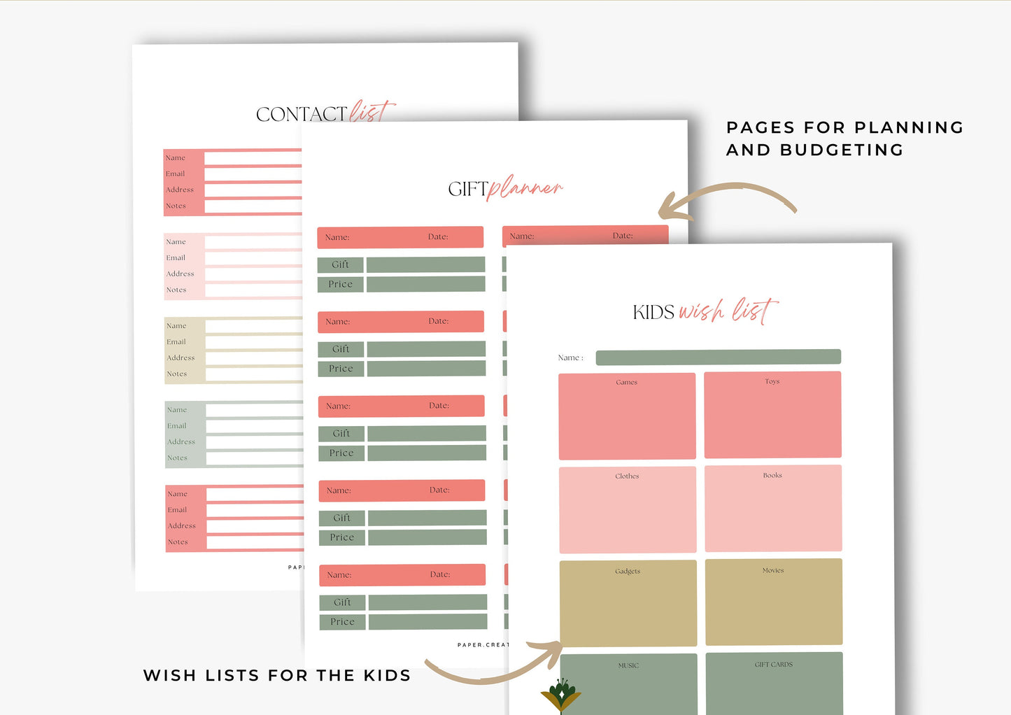 Gift Planner Printable, Gift Budgeting, Gift Tracker, Gift List Printable Instant Download, Cherry Blossom