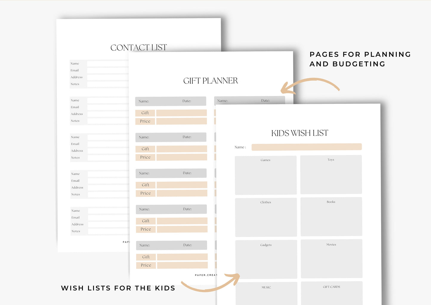 Gift Planner Printable, Gift Budgeting, Gift Tracker, Gift List Printable Instant Download, Frosted Sliver